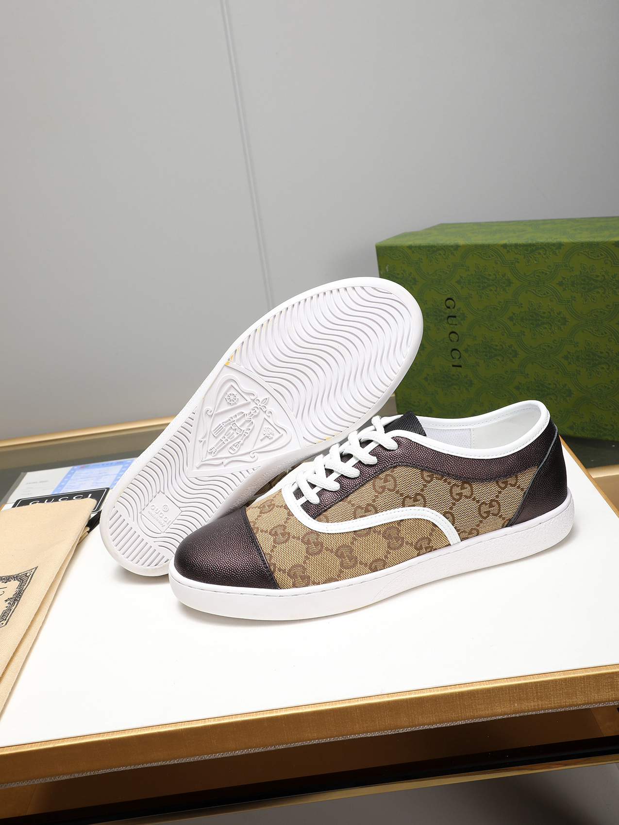 Gucci Men's Brown Leather Sneakers with GG Monogram Canvas, Sizes 38-44 4 i1741683672448 4363 0 2