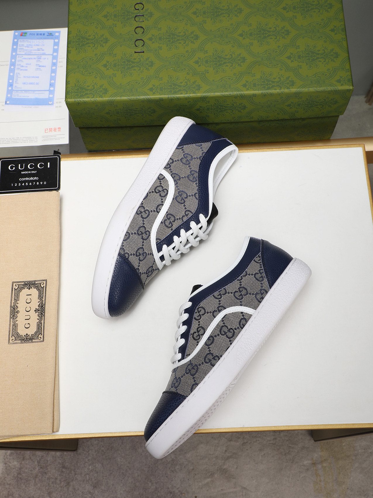 Gucci Men's Leather Trim Logo Sneakers, Blue, Sizes 38-44 7 i1741683692766 7680 0 5