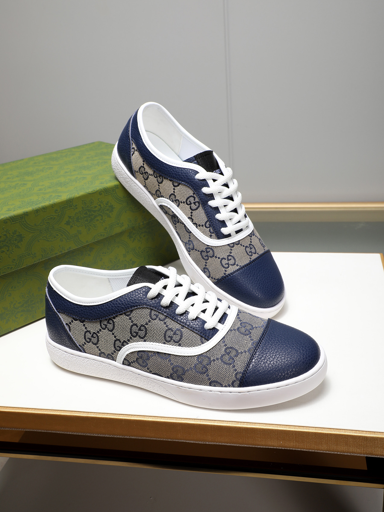 Gucci Men's Leather Trim Logo Sneakers, Blue, Sizes 38-44 5 i1741683693833 2601 0 3