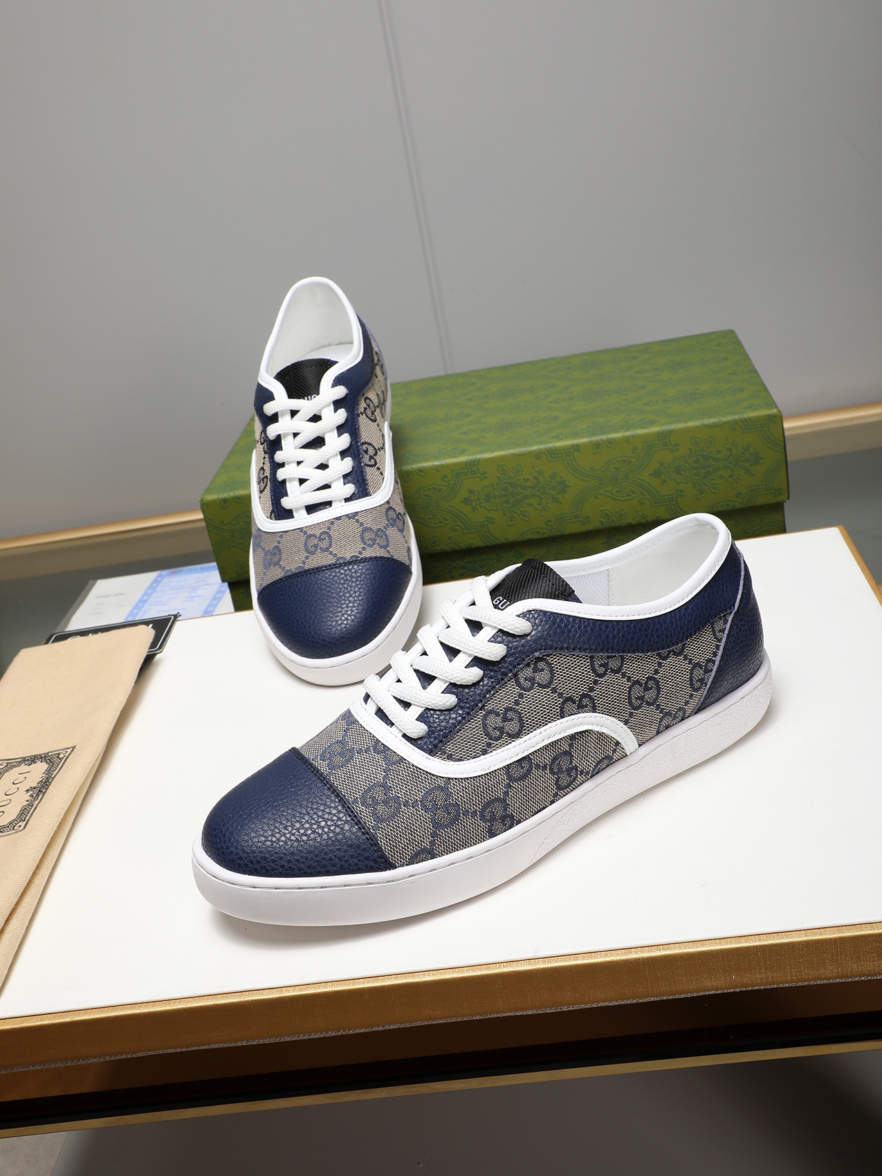 Gucci Men's Leather Trim Logo Sneakers, Blue, Sizes 38-44 9 i1741683693835 3675 0 7