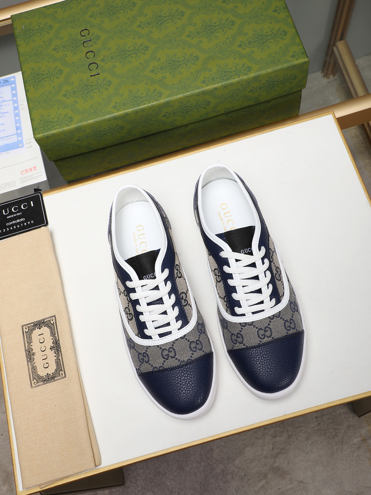 Gucci Men's Leather Trim Logo Sneakers, Blue, Sizes 38-44 8 i1741683693993 6235 0 6