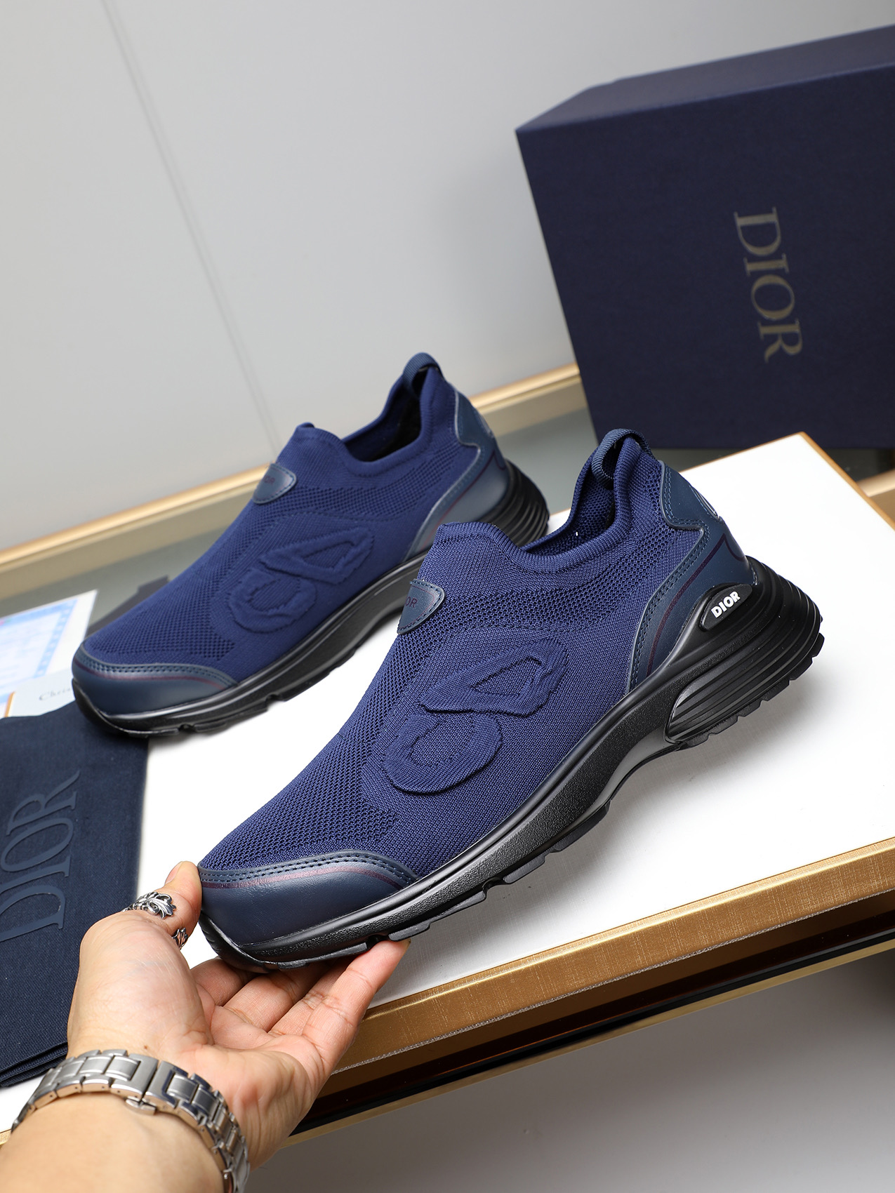 Dior Chrono Navy Blue Knit Sneakers, Casual Running Shoes, Size 38-44 3 i1741855975799 3447 0 1