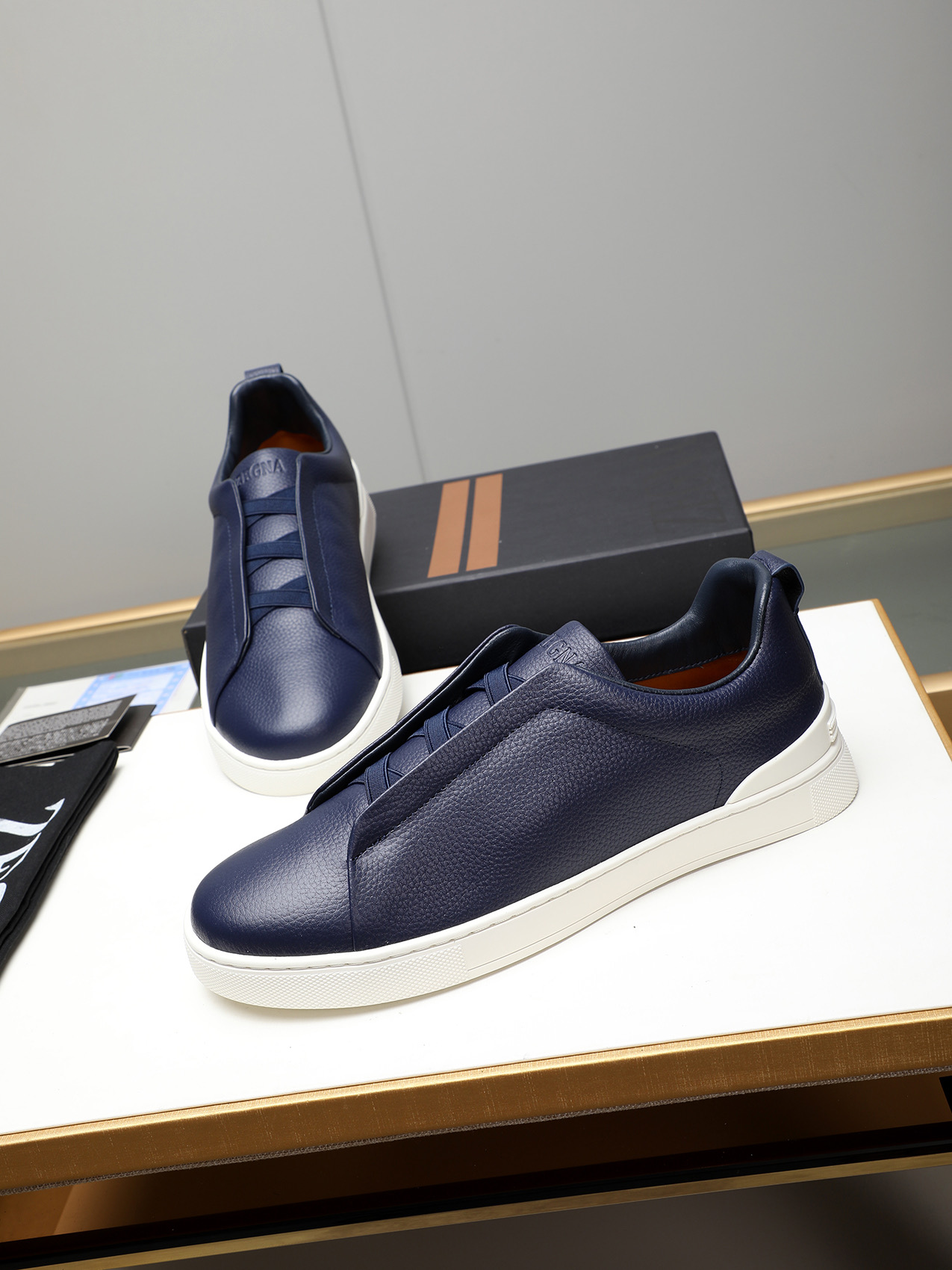 Zegna Men's Blue Leather Slip-On Sneakers, Sizes 38-44 - Original Quality 9 i1742028510906 881 0 7