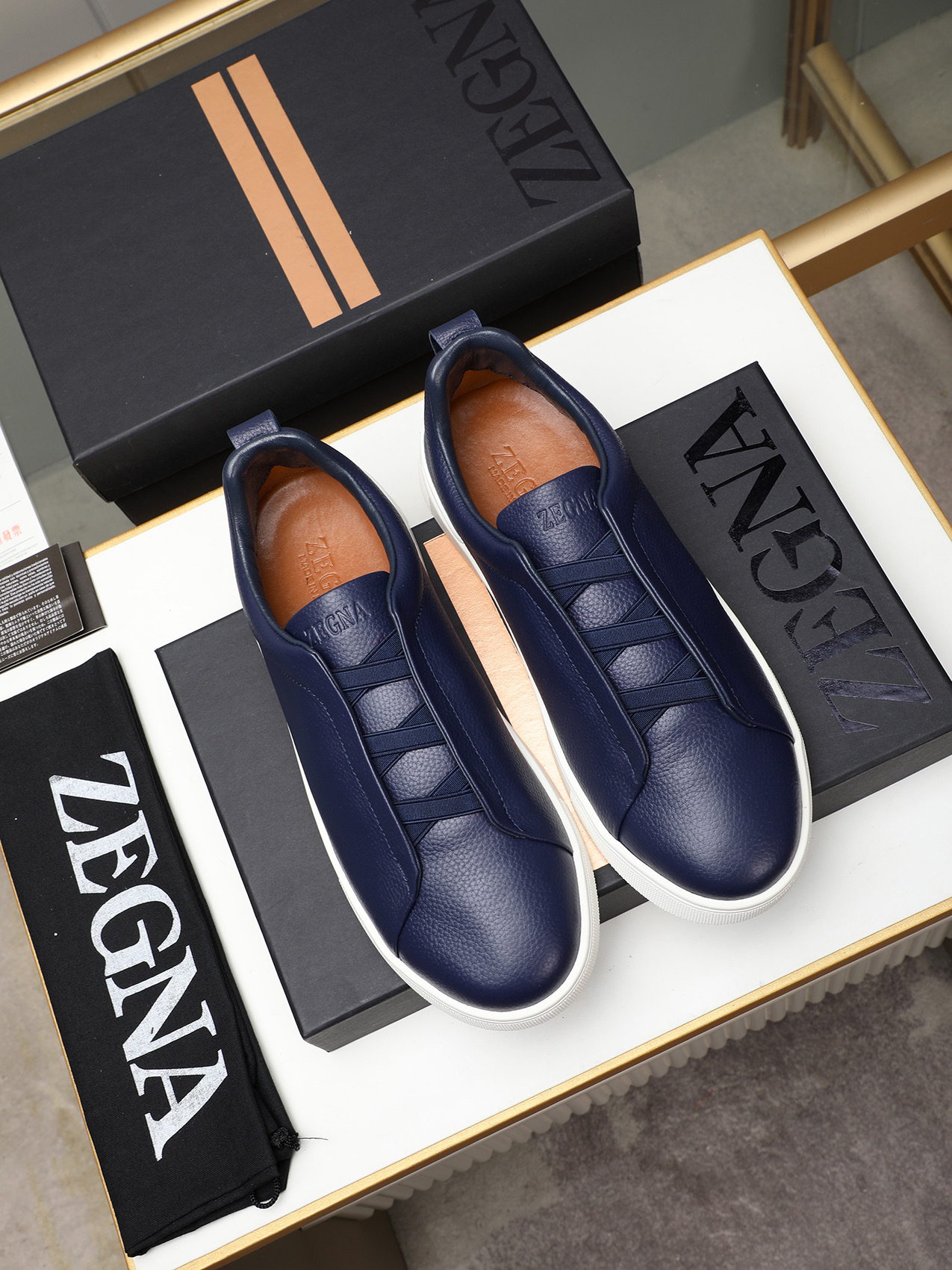 Zegna Men's Blue Leather Slip-On Sneakers, Sizes 38-44 - Original Quality 8 i1742028510907 214 0 6