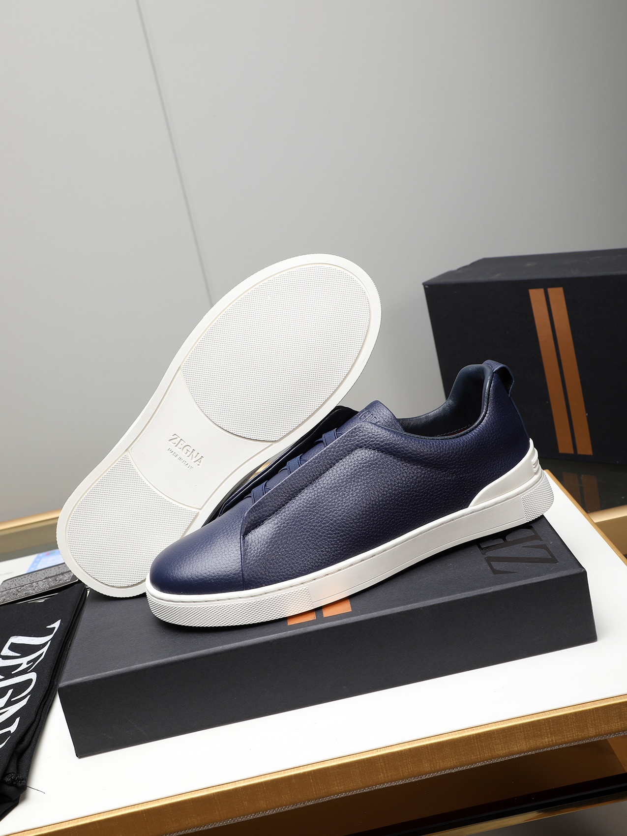 Zegna Men's Blue Leather Slip-On Sneakers, Sizes 38-44 - Original Quality 4 i1742028511148 142 0 2