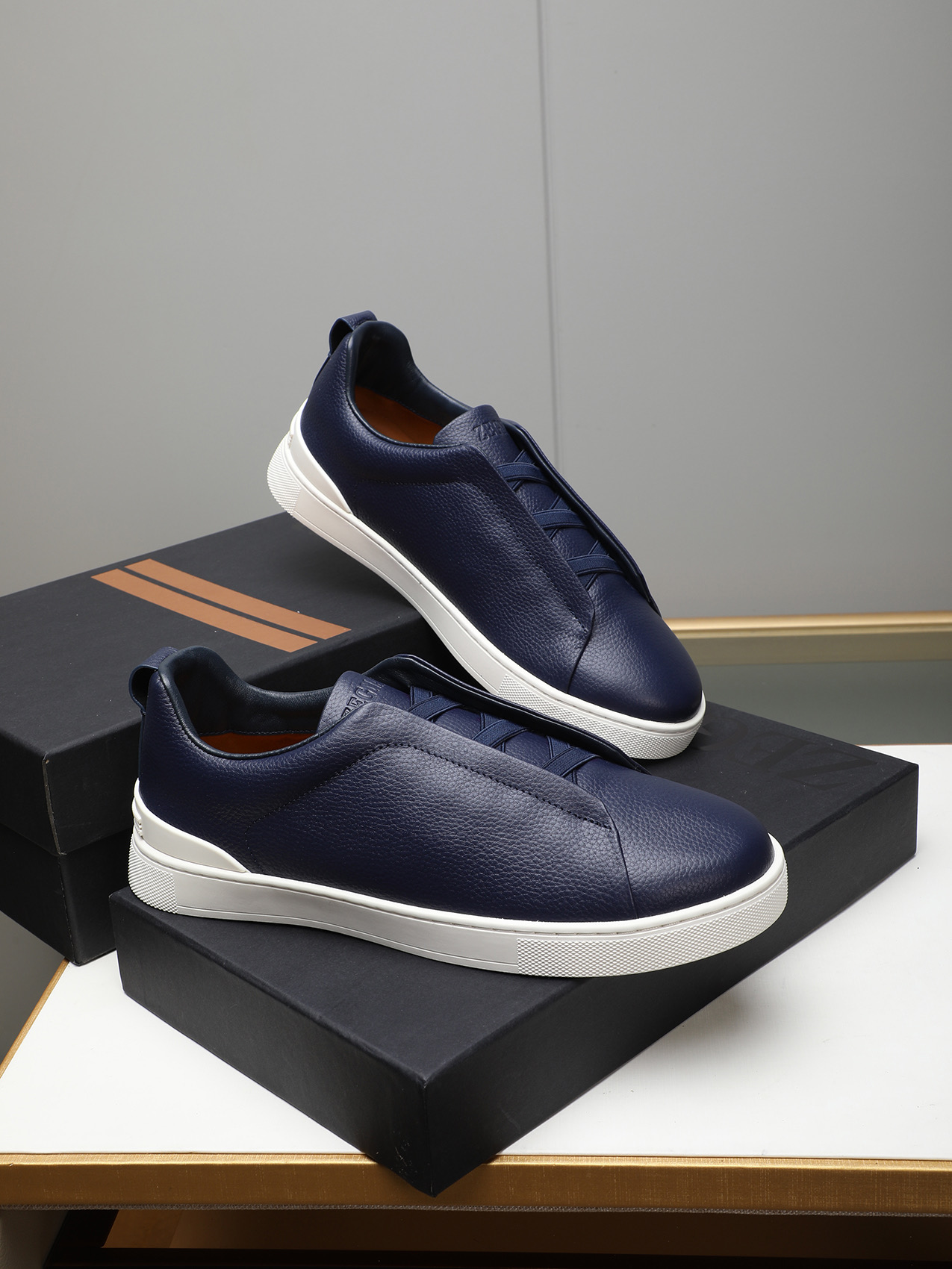 Zegna Men's Blue Leather Slip-On Sneakers, Sizes 38-44 - Original Quality 5 i1742028511148 5291 0 3