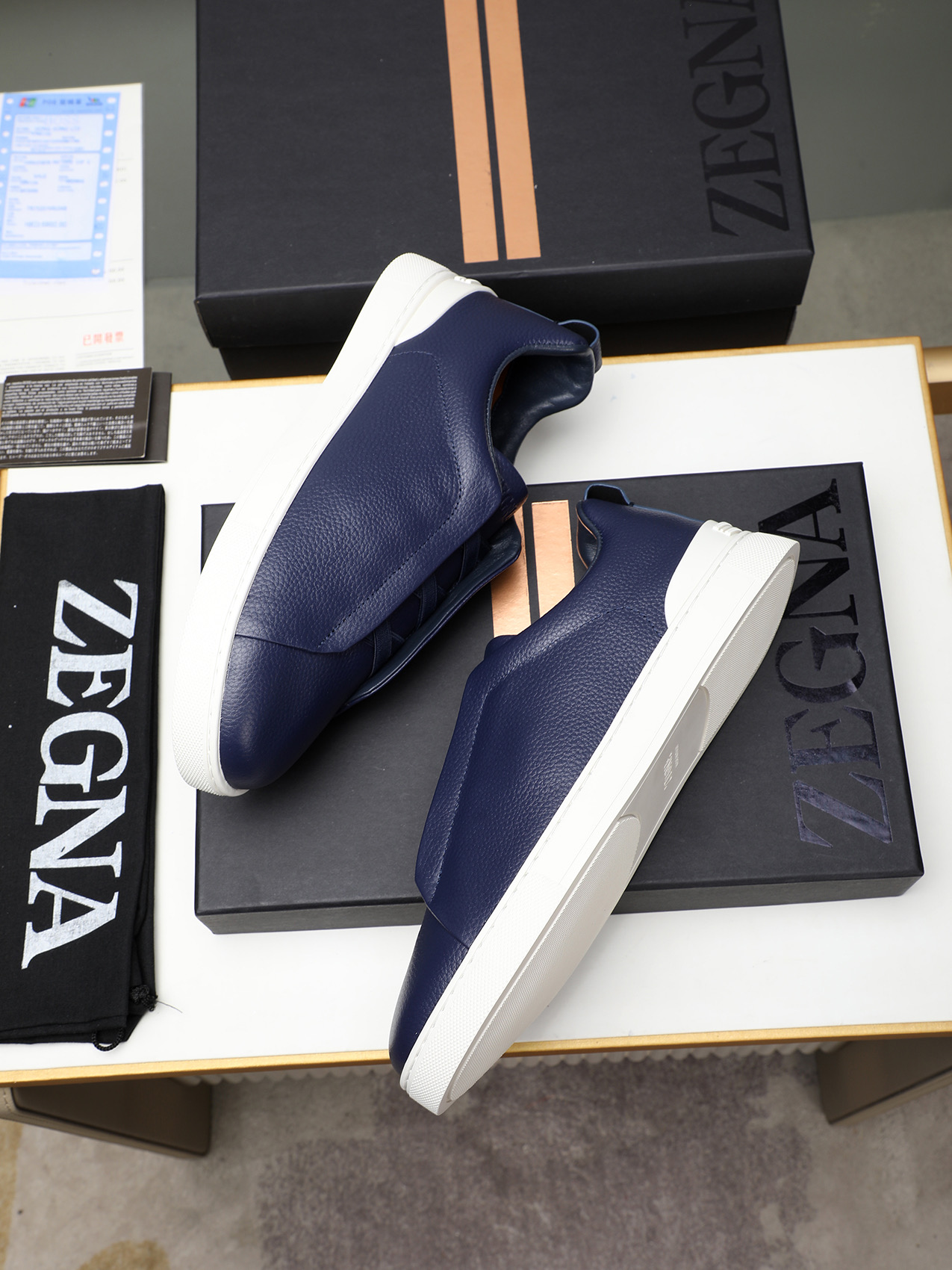 Zegna Men's Blue Leather Slip-On Sneakers, Sizes 38-44 - Original Quality 10 i1742028511150 1947 0 8