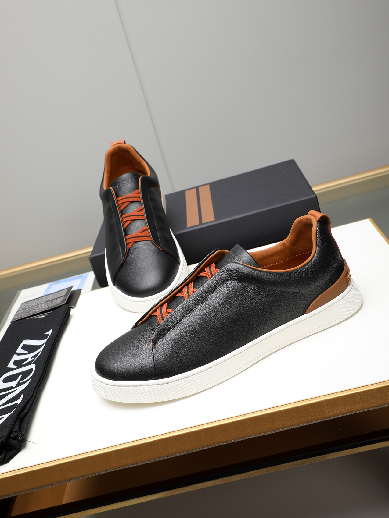 Zegna Men's Black Leather Slip-On Sneakers, Sizes 38-44 - Simple and Classic 9 i1742028535991 985 0 7