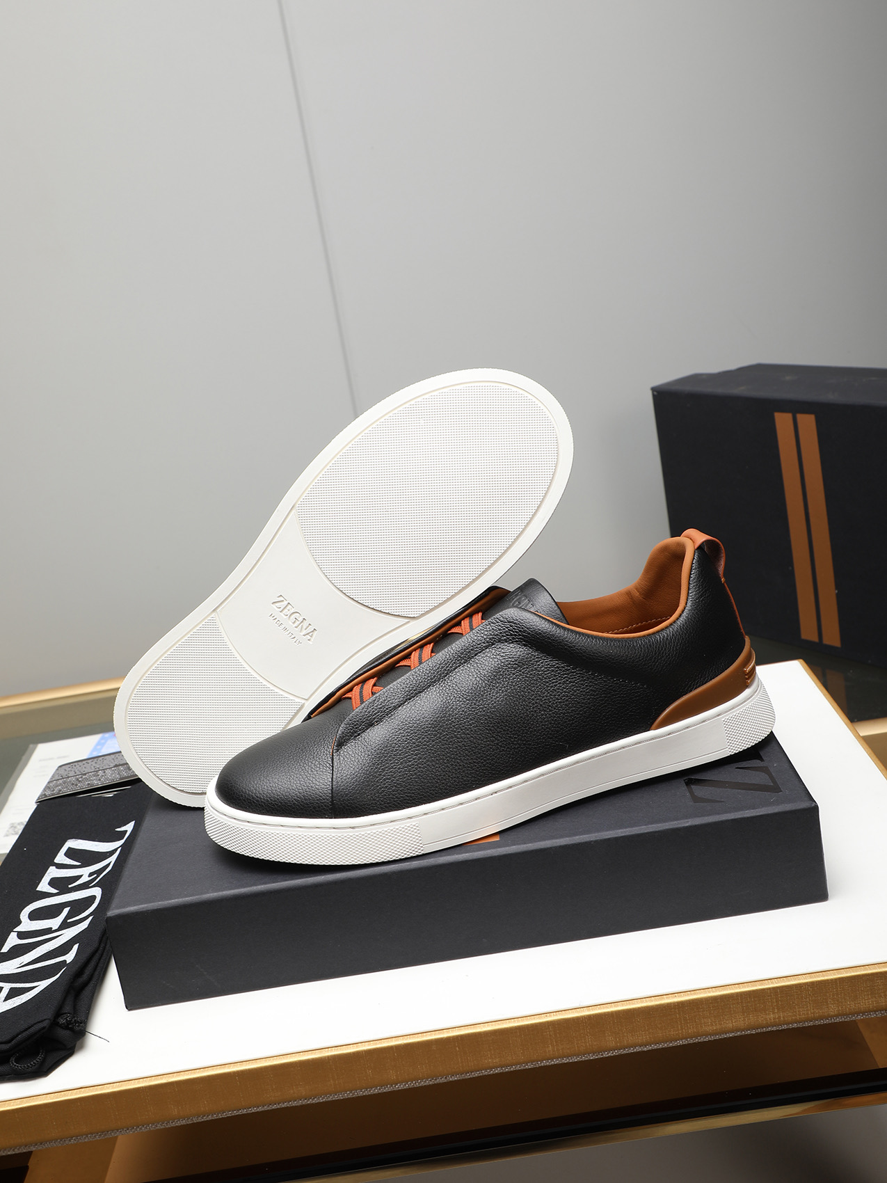 Zegna Men's Black Leather Slip-On Sneakers, Sizes 38-44 - Simple and Classic 4 i1742028535992 2430 0 2