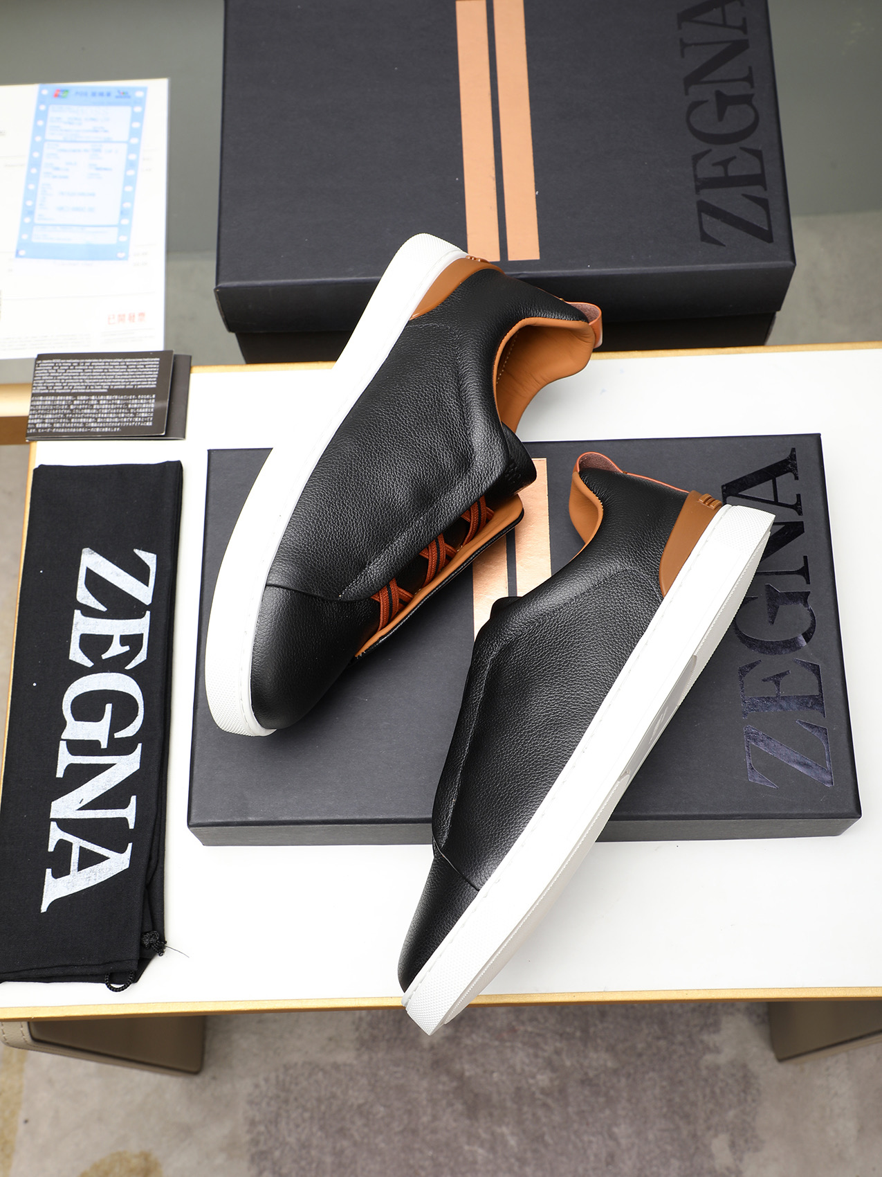 Zegna Men's Black Leather Slip-On Sneakers, Sizes 38-44 - Simple and Classic 10 i1742028535992 6060 0 8