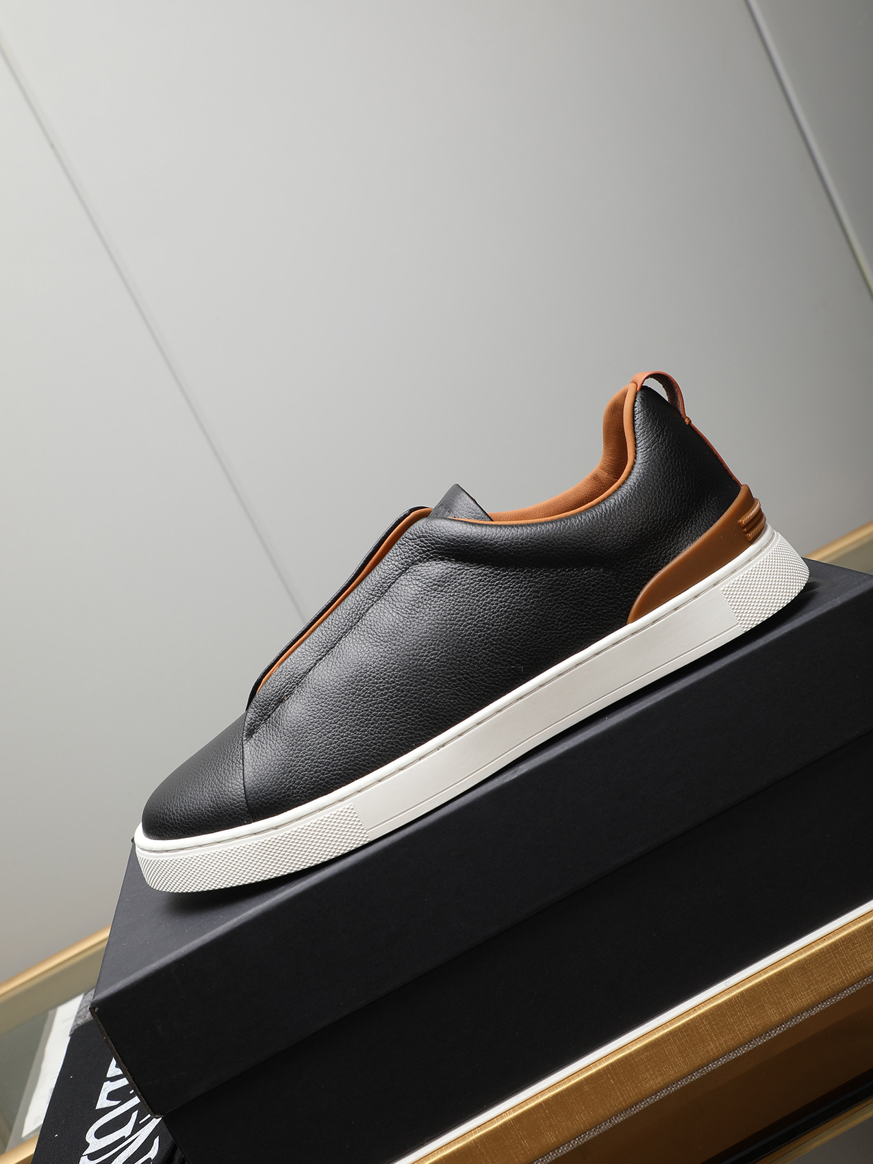 Zegna Men's Black Leather Slip-On Sneakers, Sizes 38-44 - Simple and Classic 7 i1742028535993 4471 0 5