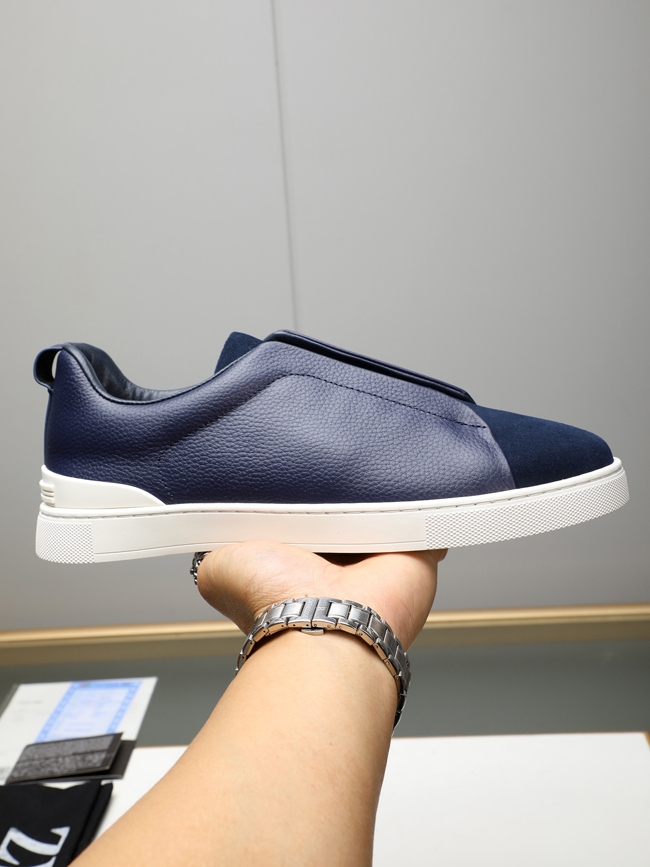 Zegna Men's Leather Slip-On Sneakers. Simple design and comfortable fit!
