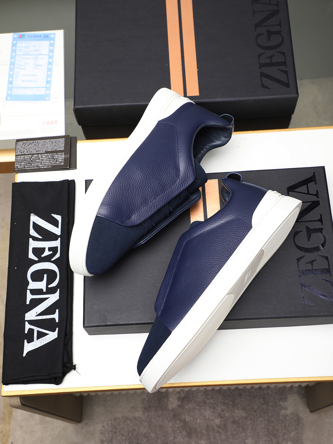 Zegna Men's Leather Slip-On Sneakers. Simple design and comfortable fit! 9 i1742028556314 6913 0 6