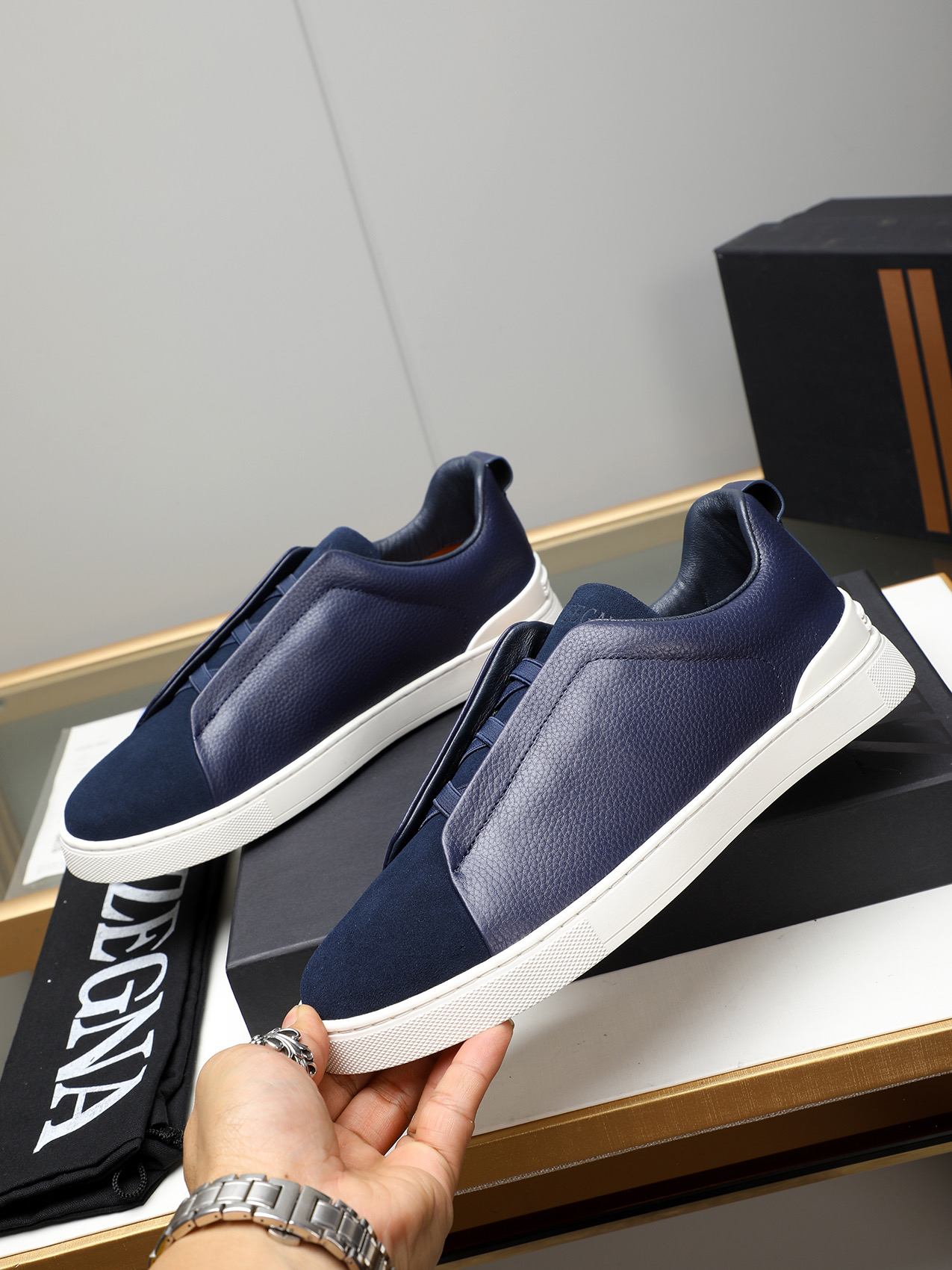 Zegna Men's Leather Slip-On Sneakers. Simple design and comfortable fit! 3 i1742028564698 6074 0 8