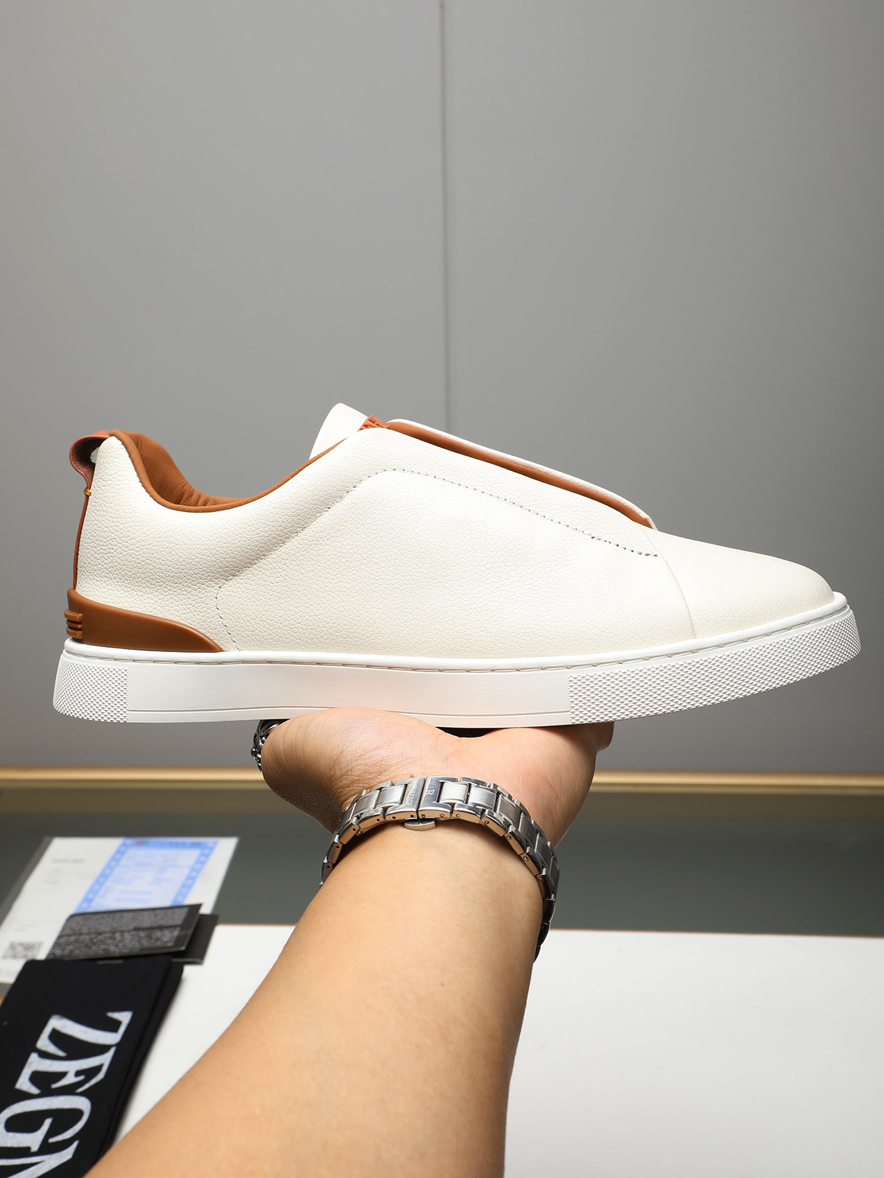 Zegna Men's White Leather Slip-On Sneakers, Sizes 38-44, Classic Fashion