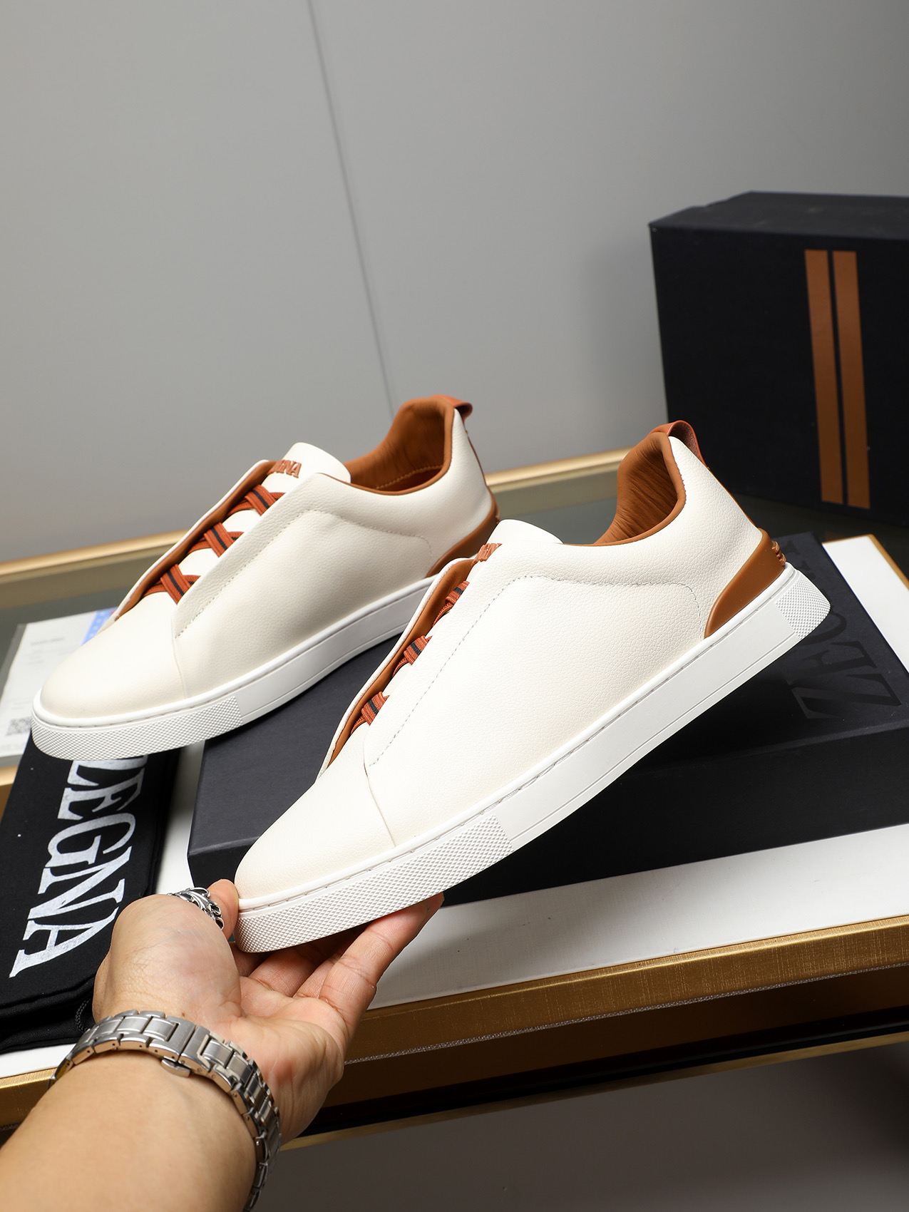 Zegna Men's White Leather Slip-On Sneakers, Sizes 38-44, Classic Fashion 3 i1742028739841 5887 0 1