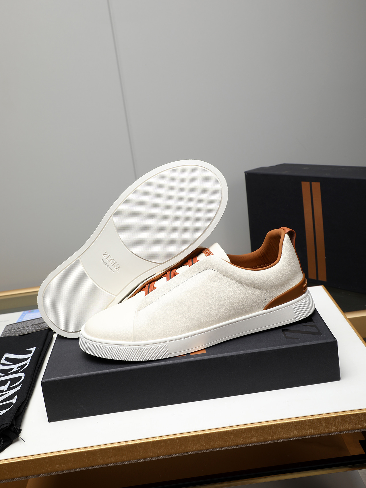 Zegna Men's White Leather Slip-On Sneakers, Sizes 38-44, Classic Fashion 4 i1742028739841 6500 0 2