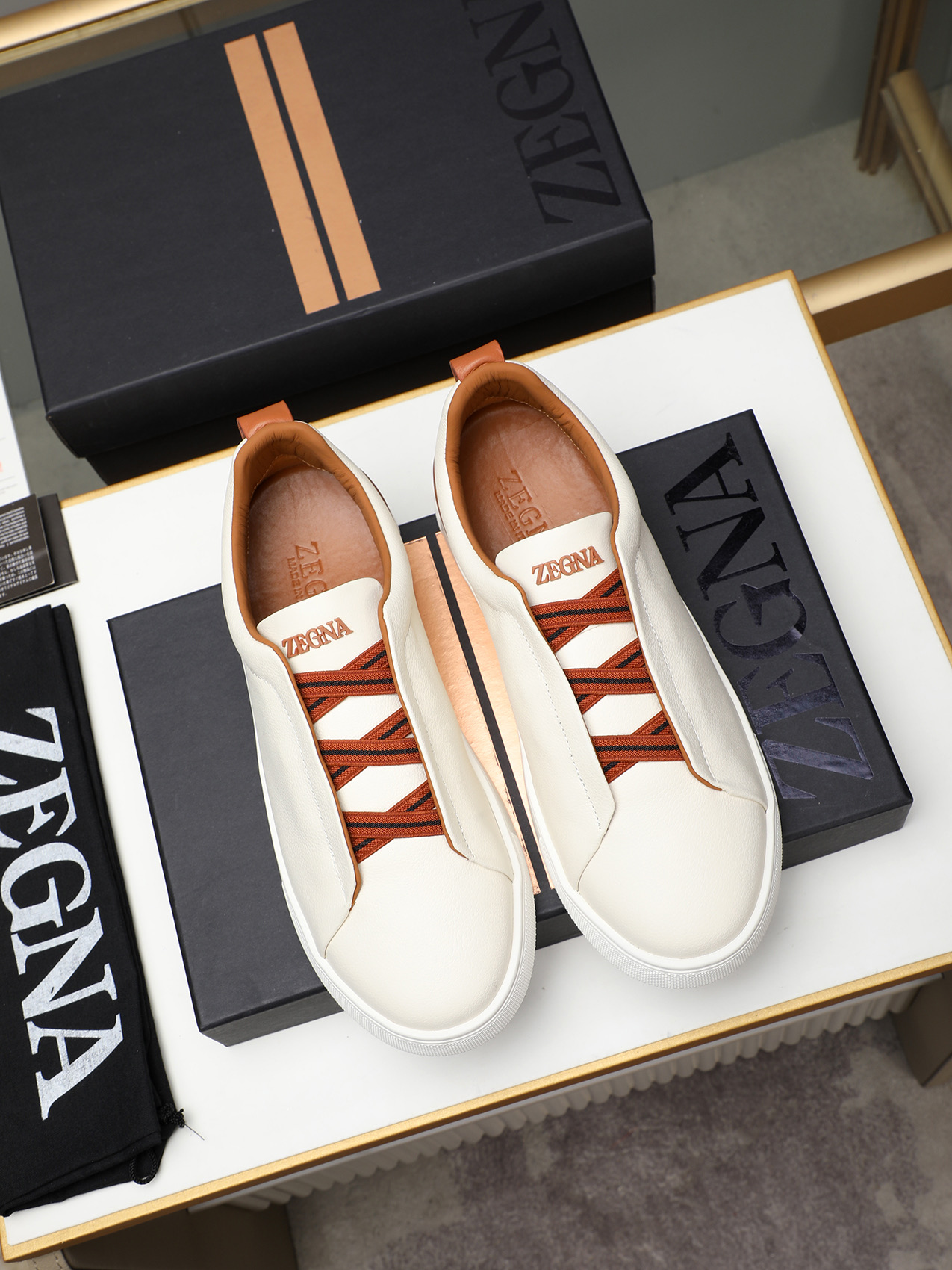 Zegna Men's White Leather Slip-On Sneakers, Sizes 38-44, Classic Fashion 8 i1742028740541 1055 0 6