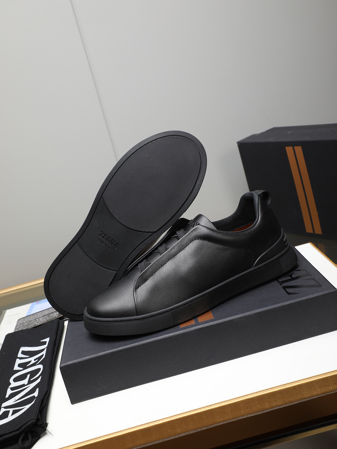 Zegna Men's Black Leather Slip-On Sneakers, Sizes 38-44 4 i1742028755834 8104 0 2