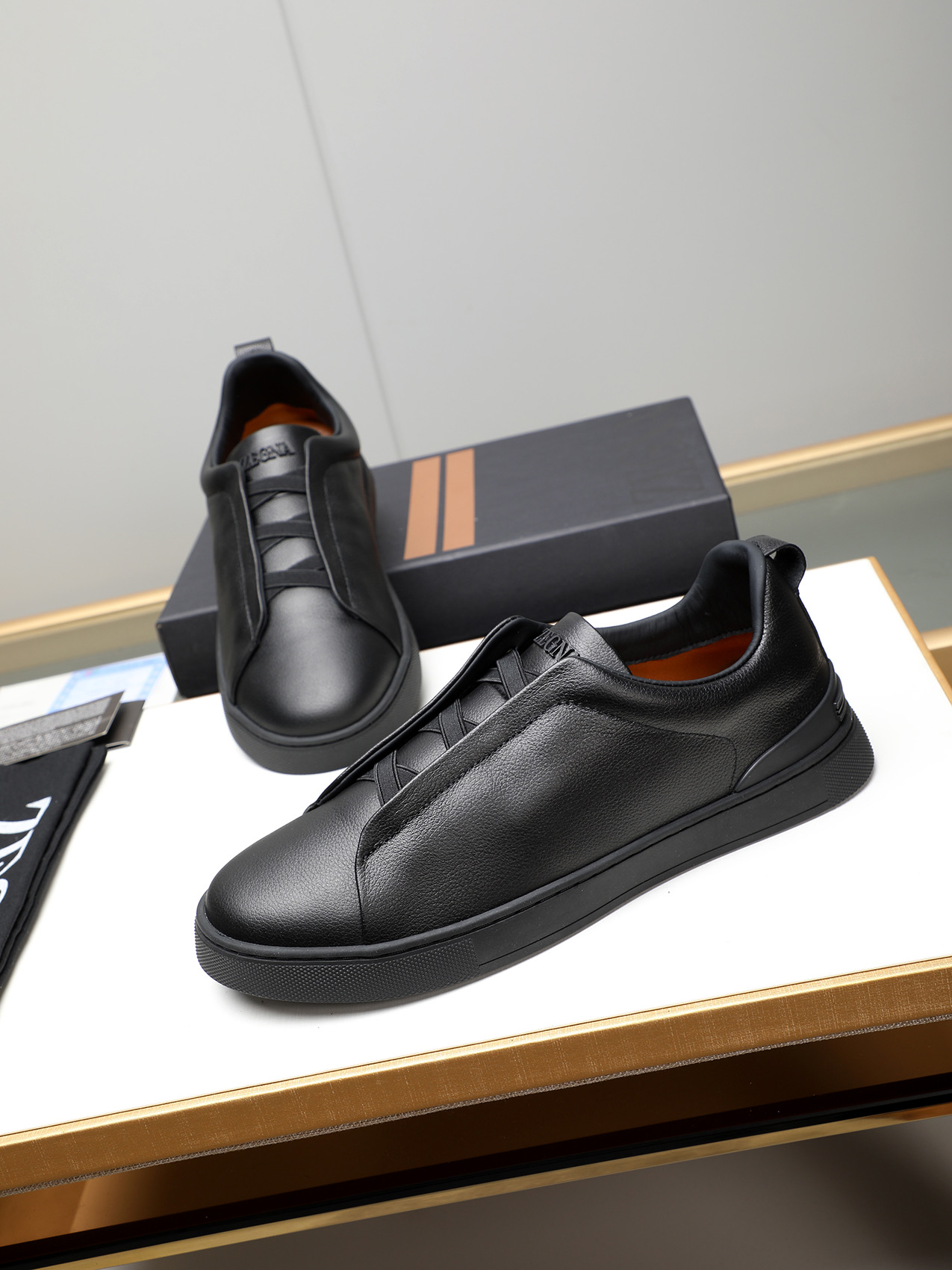 Zegna Men's Black Leather Slip-On Sneakers, Sizes 38-44 9 i1742028756171 7069 0 7