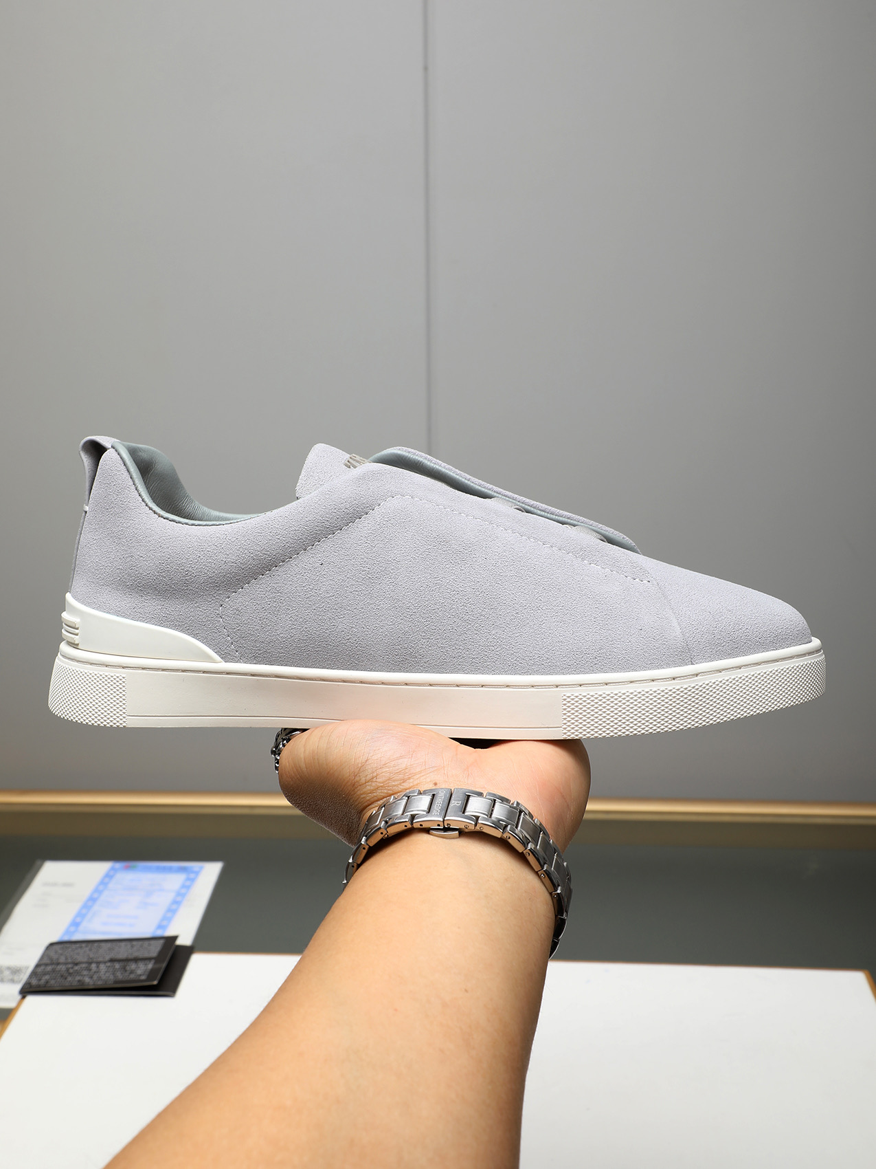 Zegna Men's Light Grey Suede Slip-On Sneakers, Sizes 38-44