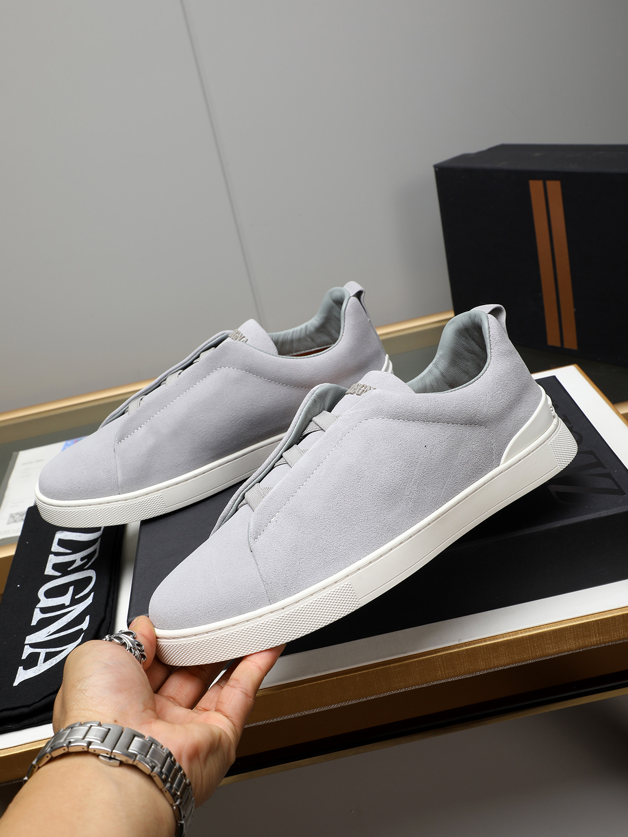 Zegna Men's Light Grey Suede Slip-On Sneakers, Sizes 38-44 3 i1742028850444 2360 0 1