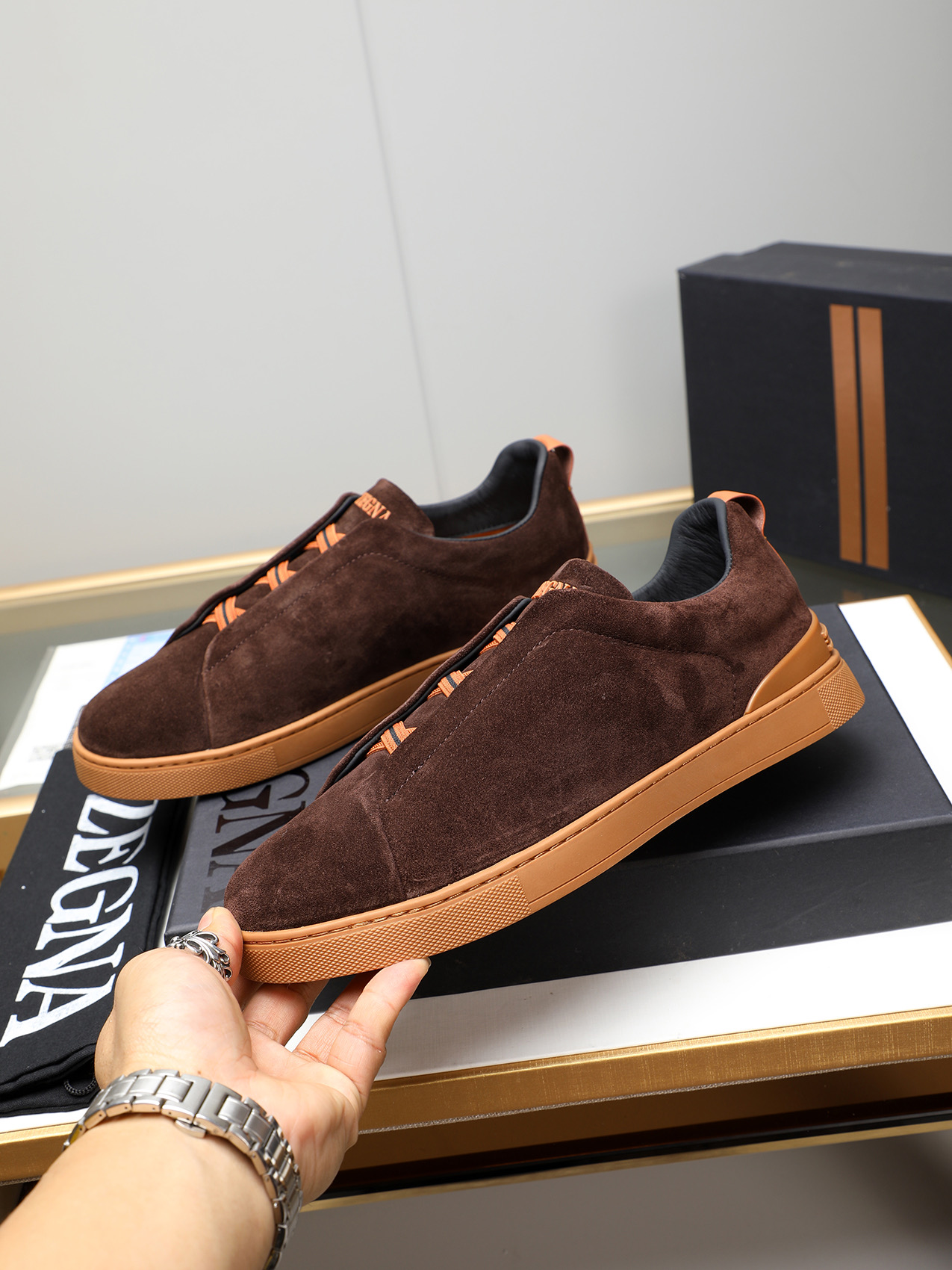 Zegna Men's Brown Suede Slip-On Sneakers, Sizes 38-44, Comfortable and Stylish 3 i1742028871373 9520 0 1
