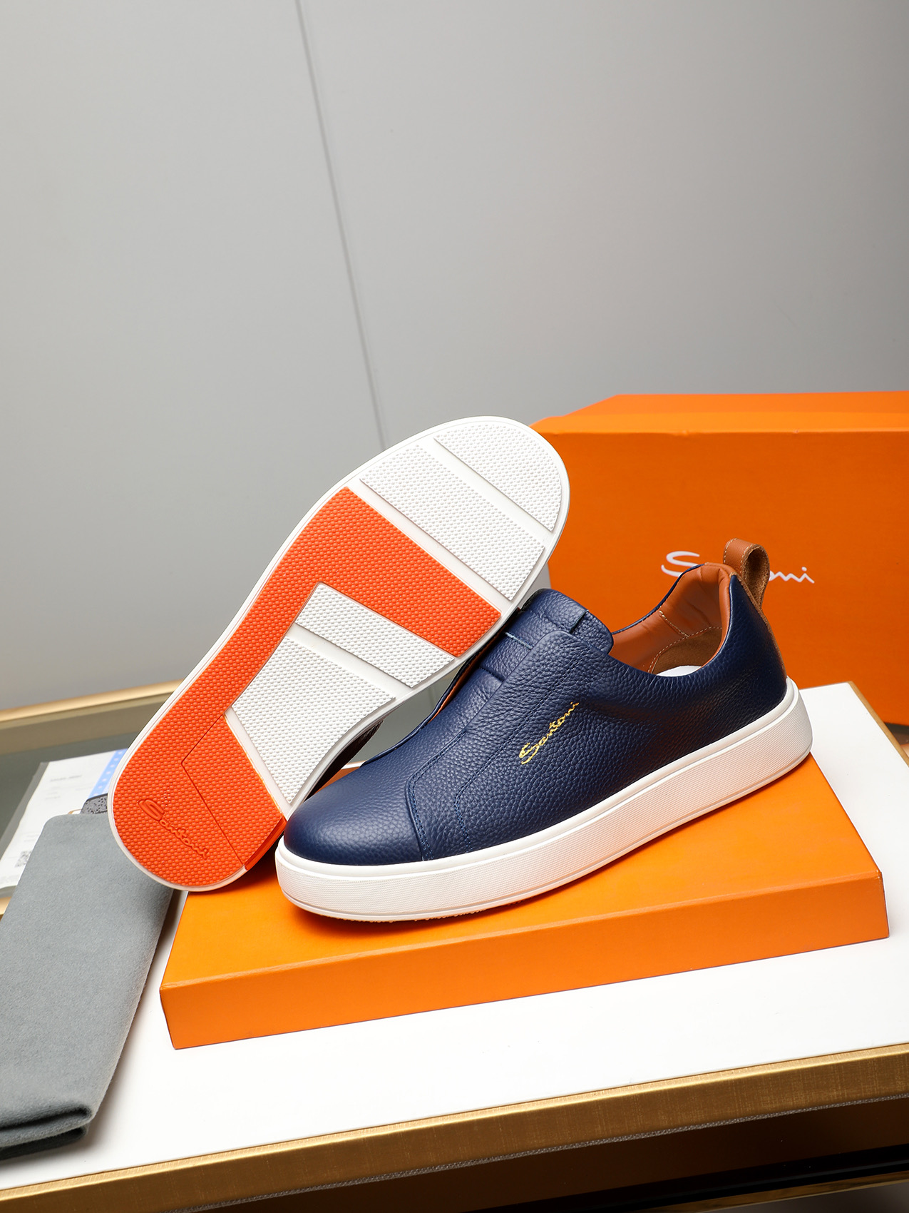 Santoni Men's Blue Leather Slip-On Sneakers - Casual Comfort & Style 4 i1742029230039 1299 0 2