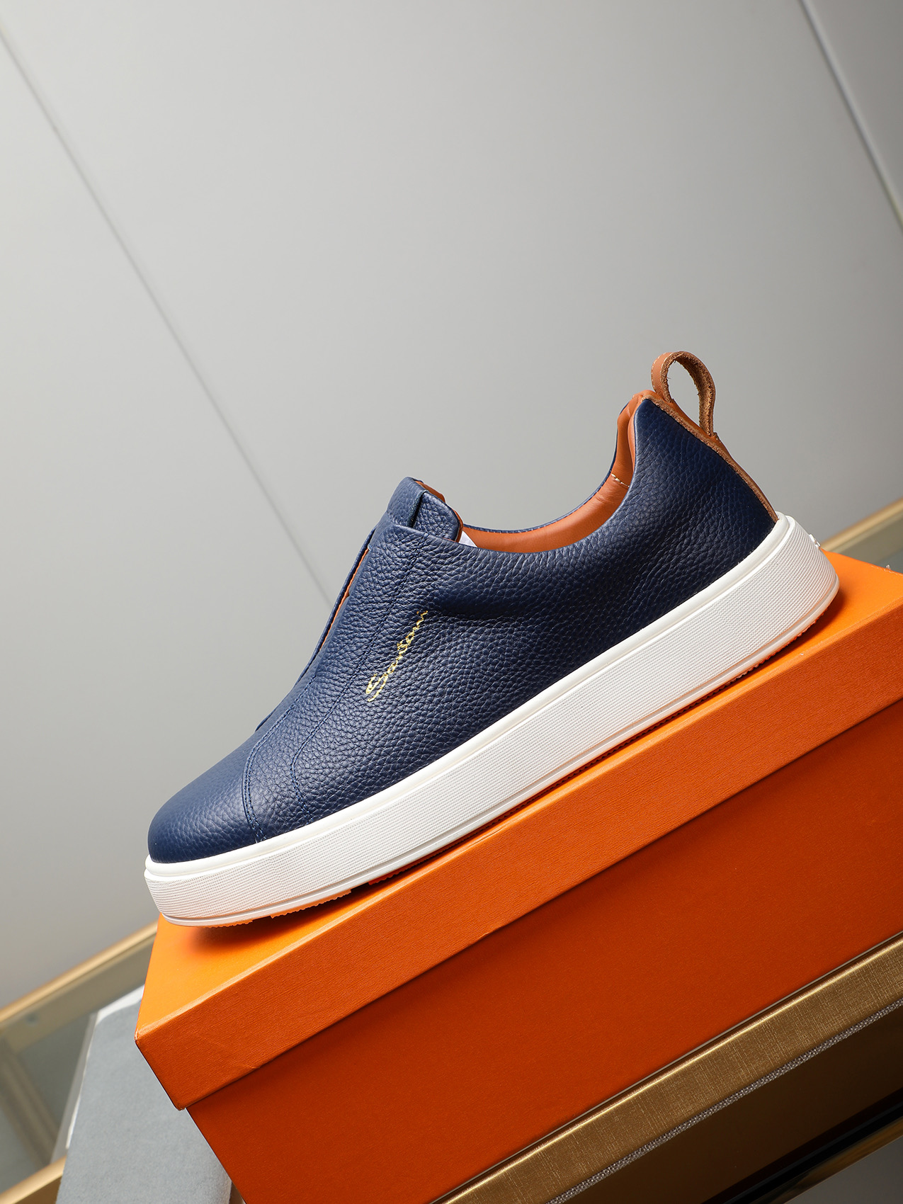 Santoni Men's Blue Leather Slip-On Sneakers - Casual Comfort & Style 7 i1742029230039 4013 0 5