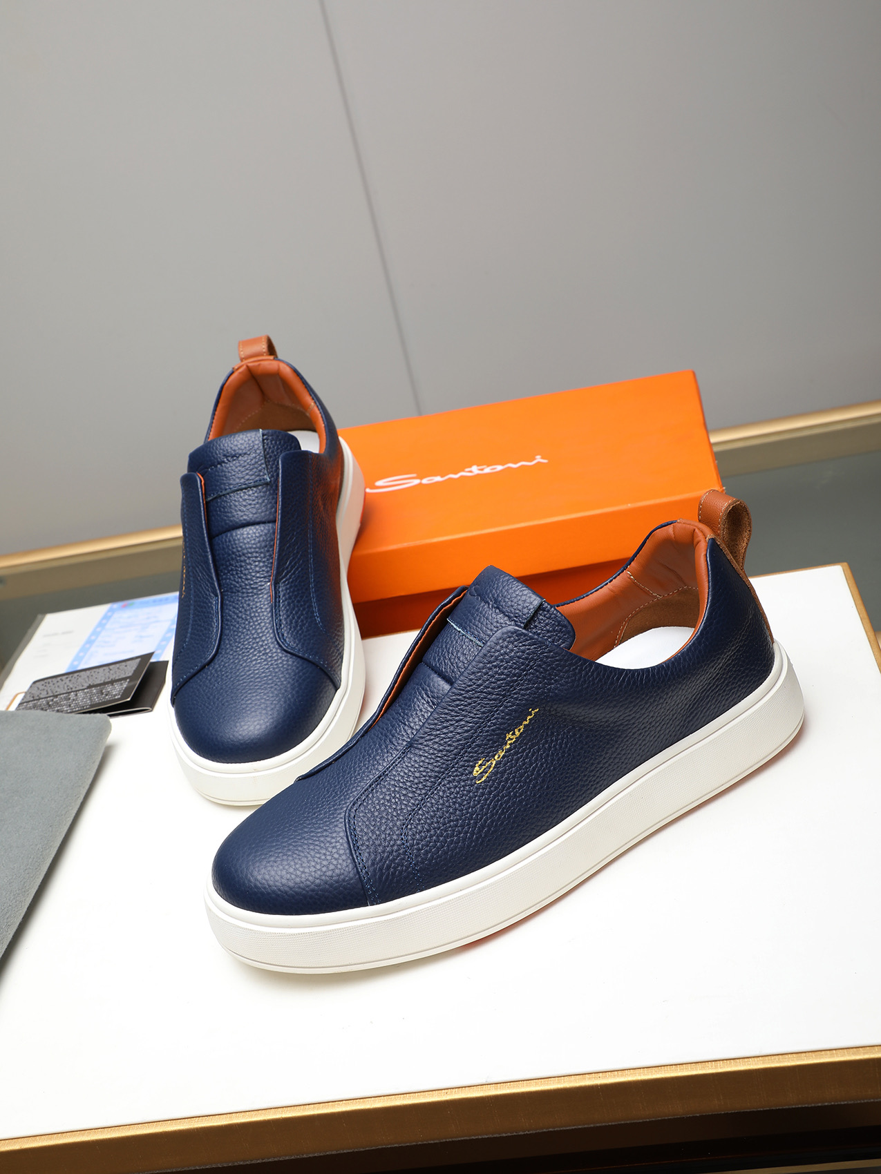 Santoni Men's Blue Leather Slip-On Sneakers - Casual Comfort & Style 8 i1742029230039 5929 0 6