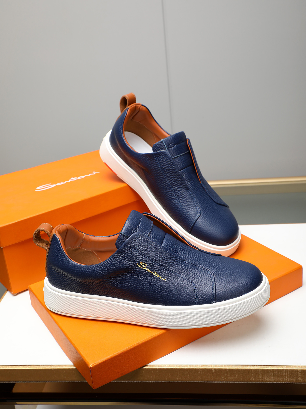 Santoni Men's Blue Leather Slip-On Sneakers - Casual Comfort & Style 5 i1742029230732 9569 0 3