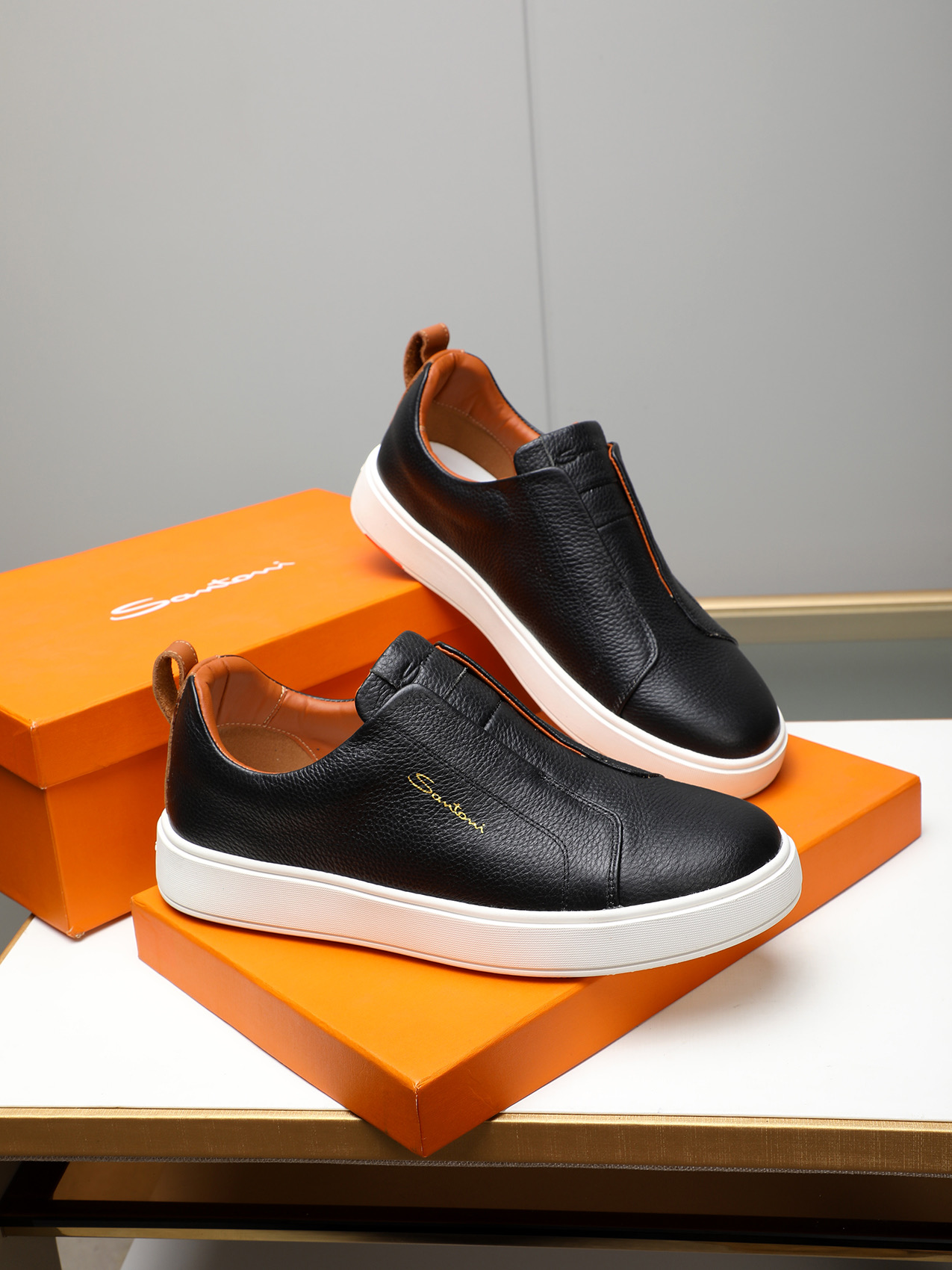 Santoni Men's Black Leather Slip-On Sneakers - Italian Craftsmanship 5 i1742029250604 793 0 3