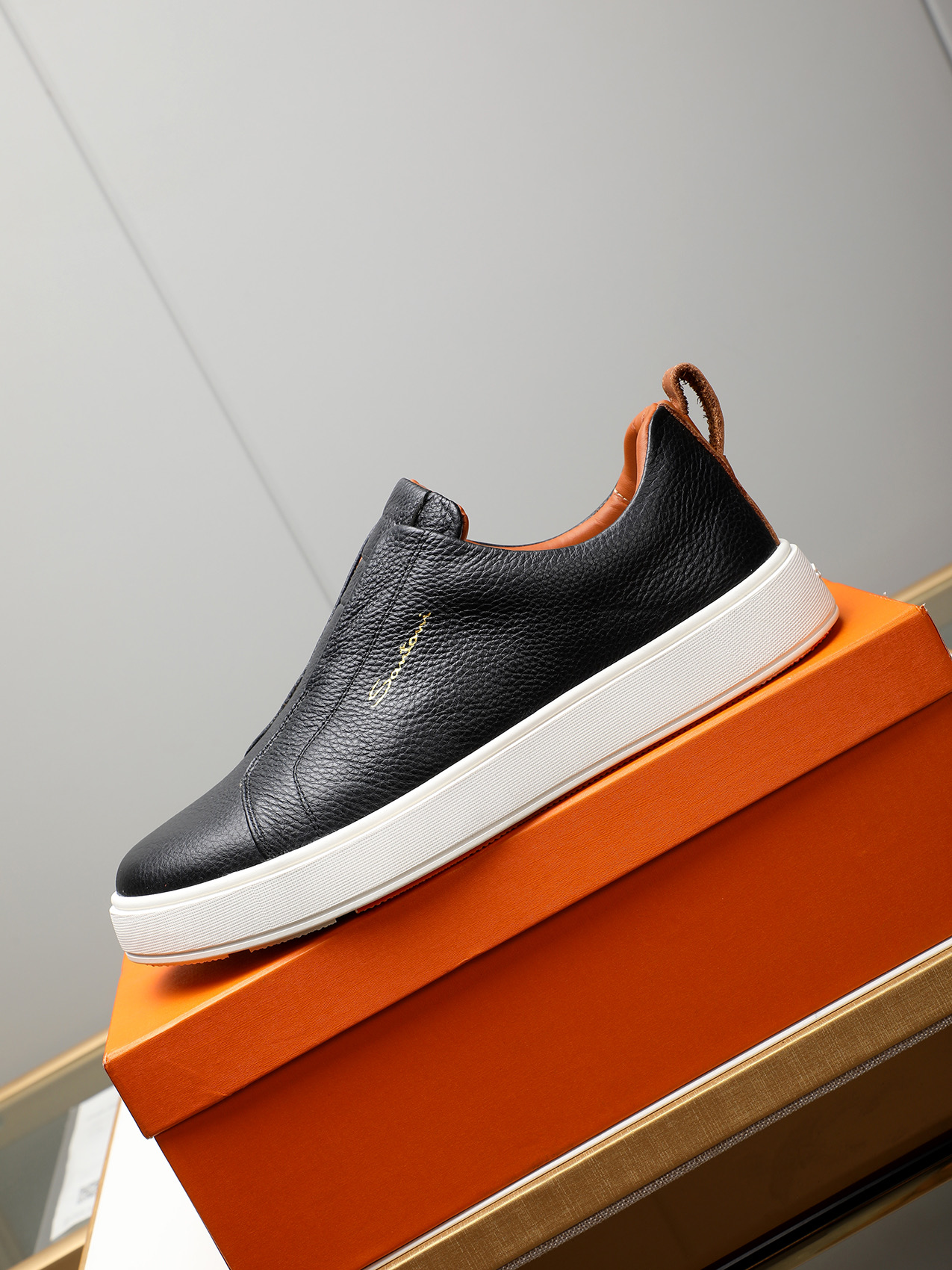 Santoni Men's Black Leather Slip-On Sneakers - Italian Craftsmanship 7 i1742029250604 9771 0 5