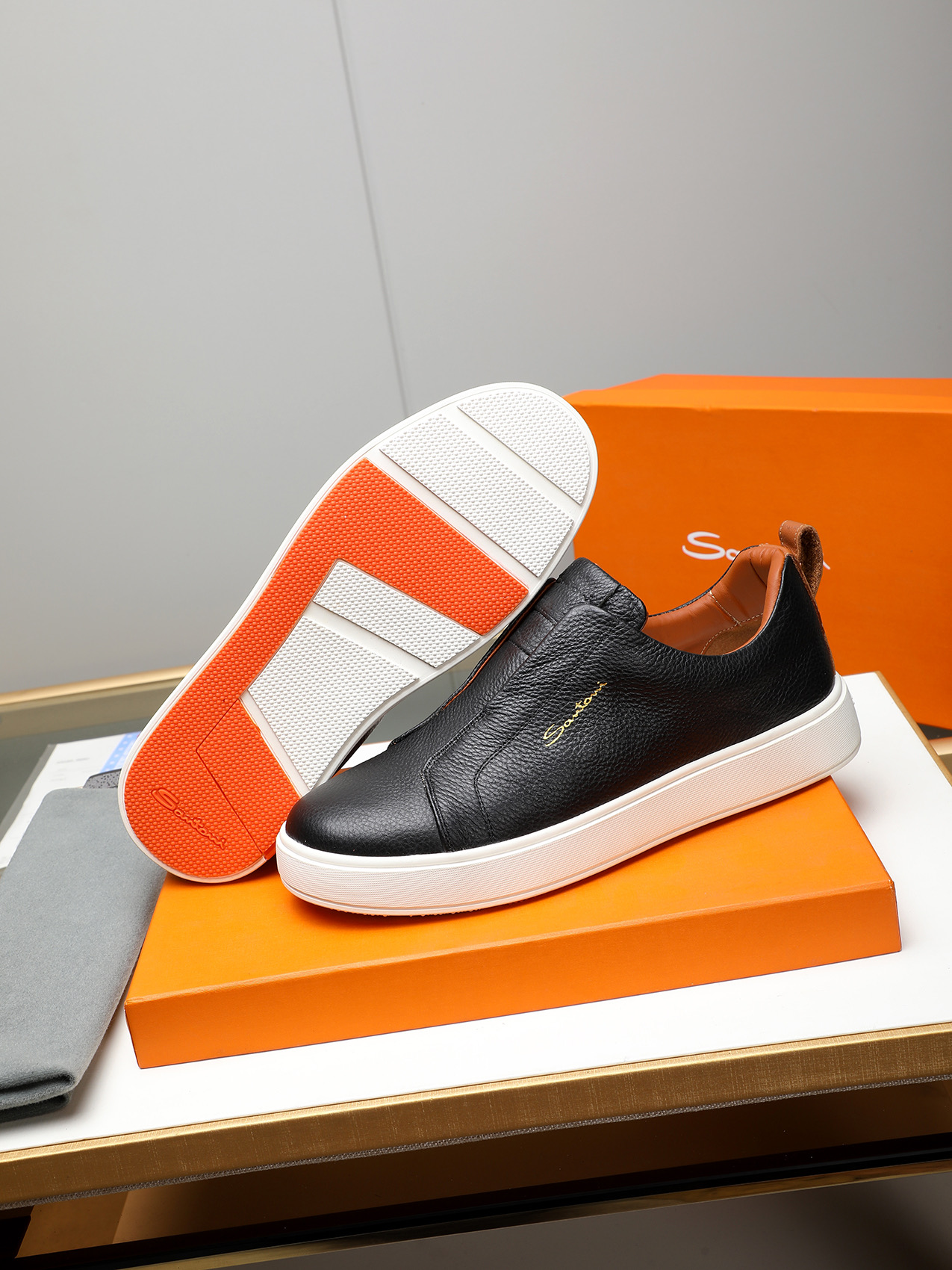 Santoni Men's Black Leather Slip-On Sneakers - Italian Craftsmanship 4 i1742029251239 3567 0 2