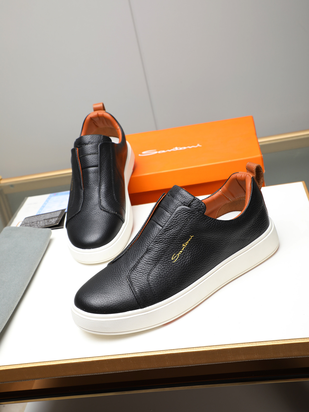 Santoni Men's Black Leather Slip-On Sneakers - Italian Craftsmanship 9 i1742029251240 9311 0 7