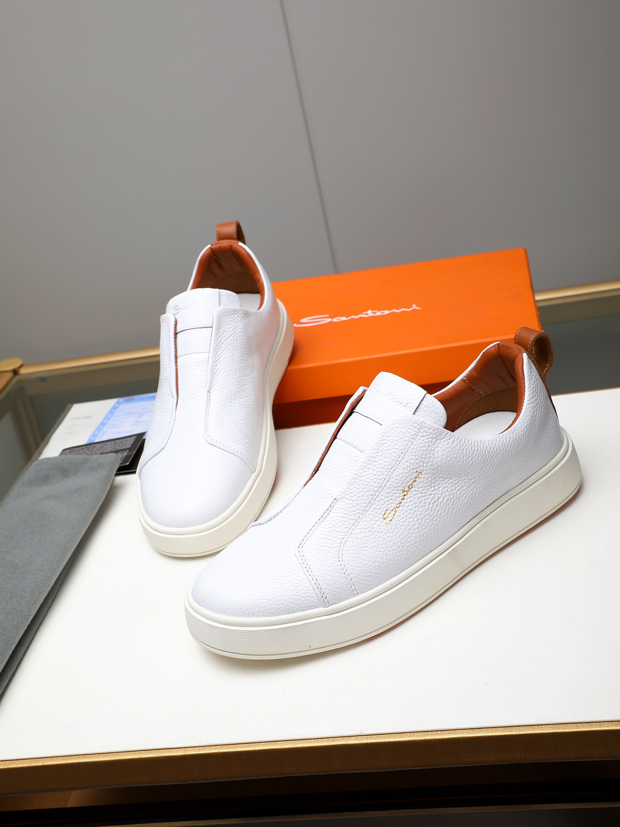 Santoni Men's White Leather Slip-On Sneakers - Casual Comfort & Style 9 i1742029270722 7159 0 7