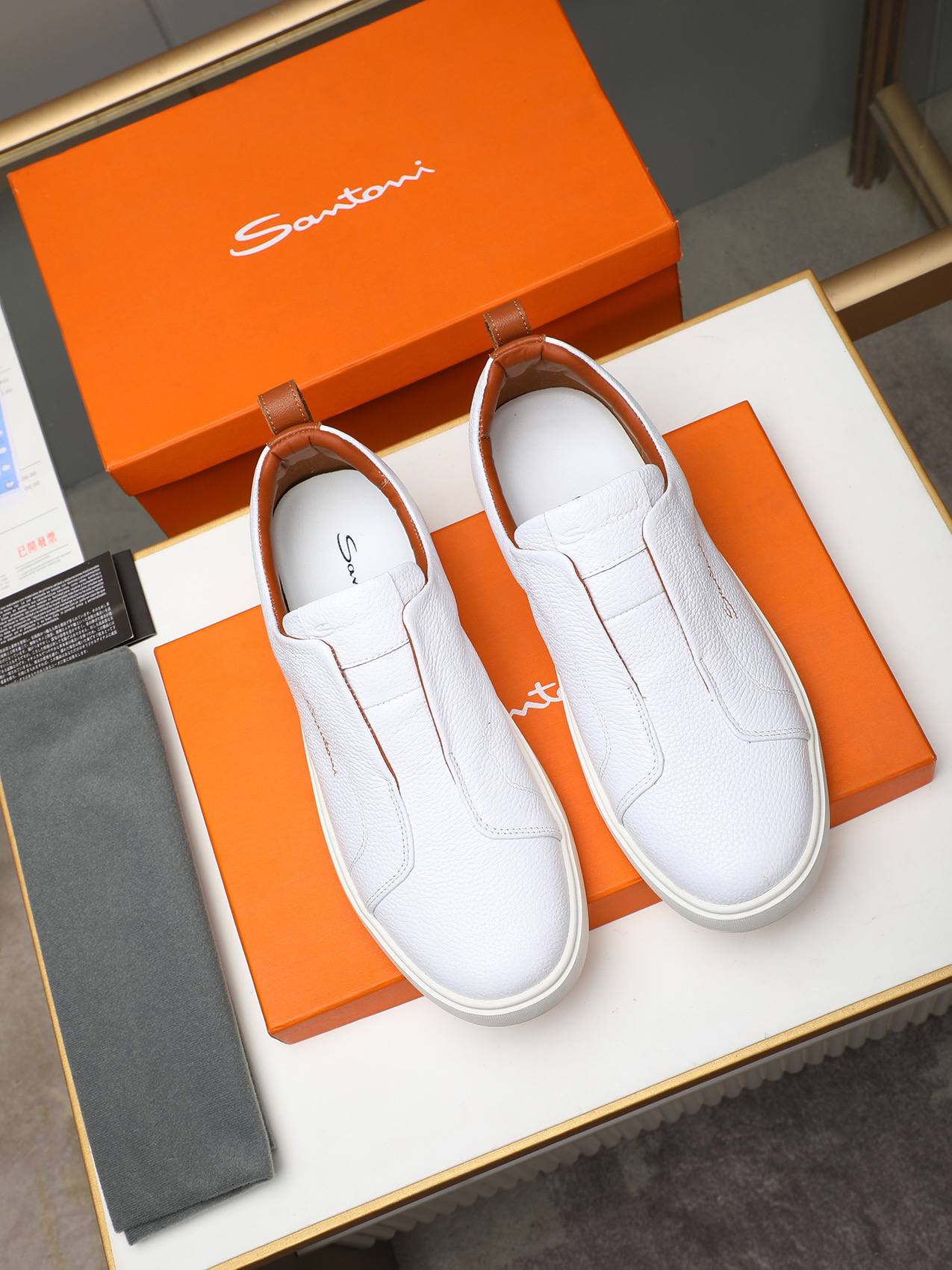 Santoni Men's White Leather Slip-On Sneakers - Casual Comfort & Style 8 i1742029270723 3129 0 6