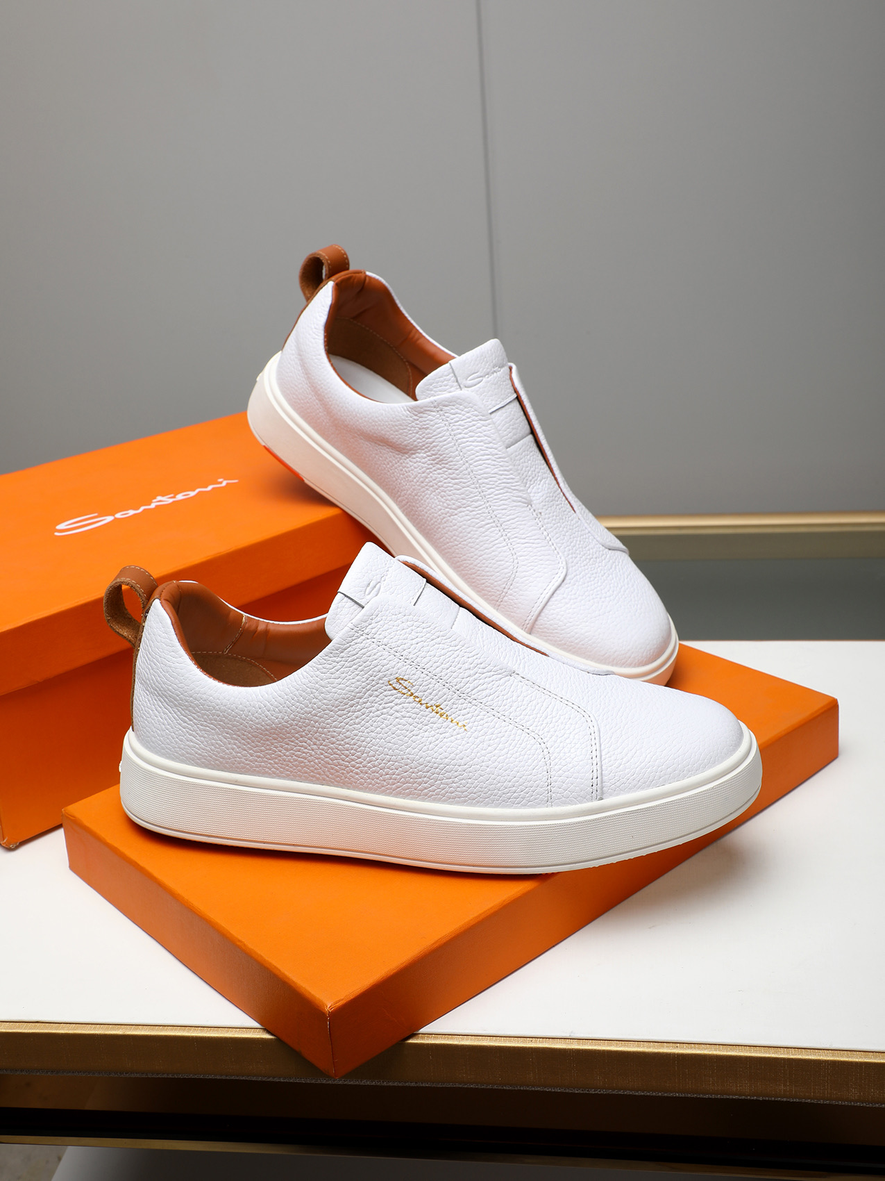 Santoni Men's White Leather Slip-On Sneakers - Casual Comfort & Style 5 i1742029271089 1079 0 3