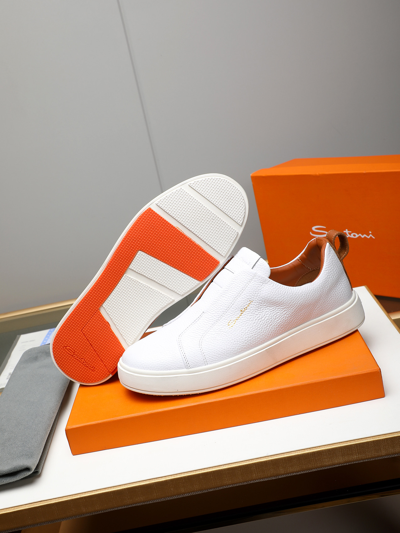 Santoni Men's White Leather Slip-On Sneakers - Casual Comfort & Style 4 i1742029271090 7487 0 2