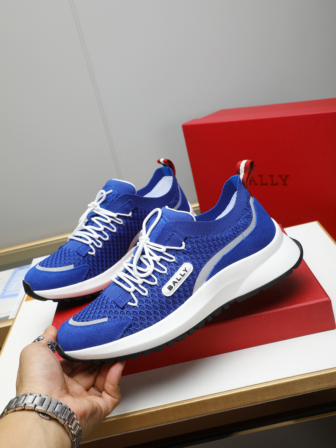 Bally Men's Blue Leather & Mesh Sneakers with Logo Detail 3 i1742288907736 9143 0 1