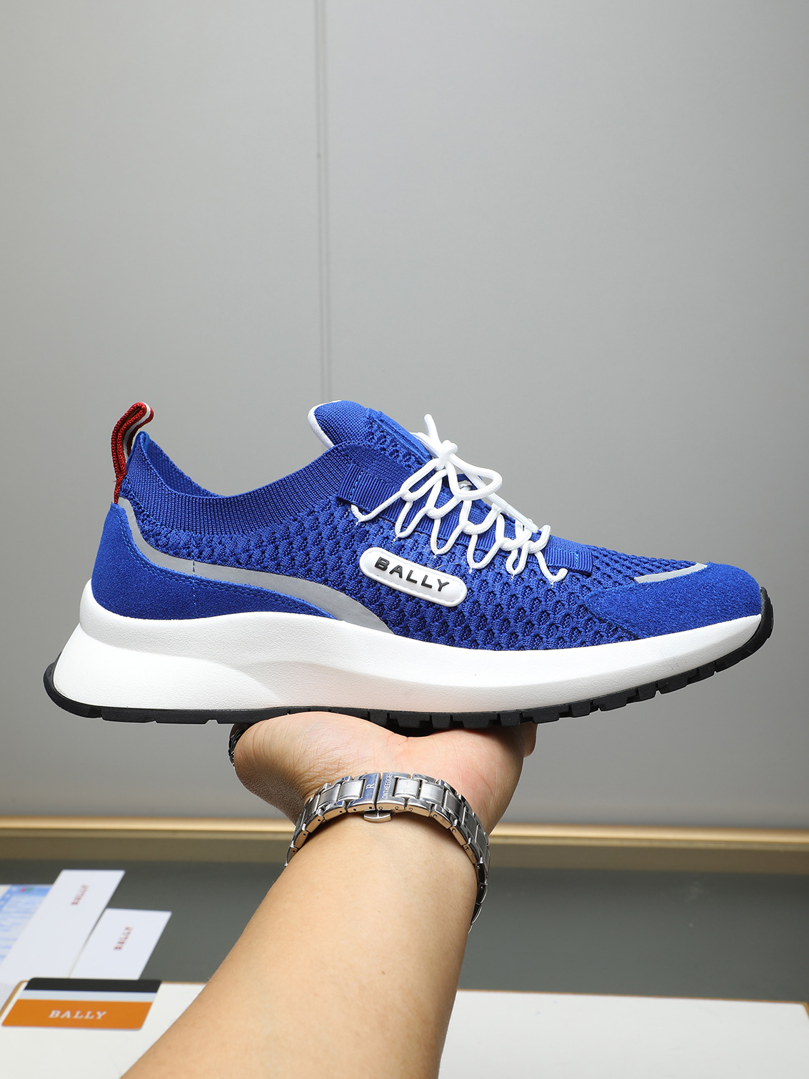 Bally Men's Blue Leather & Mesh Sneakers with Logo Detail