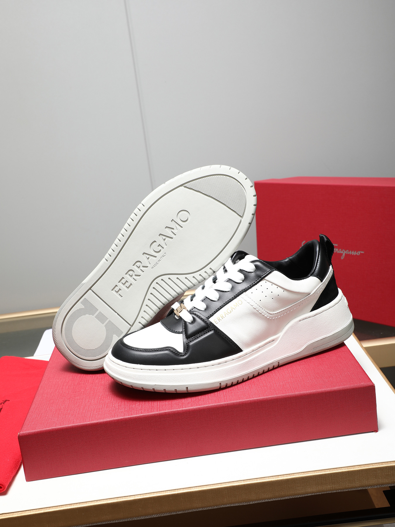 Ferragamo Men's Leather Low-Top Casual Sneakers, Thick Sole, Modern Style 4 i1742632466090 3155 0 2