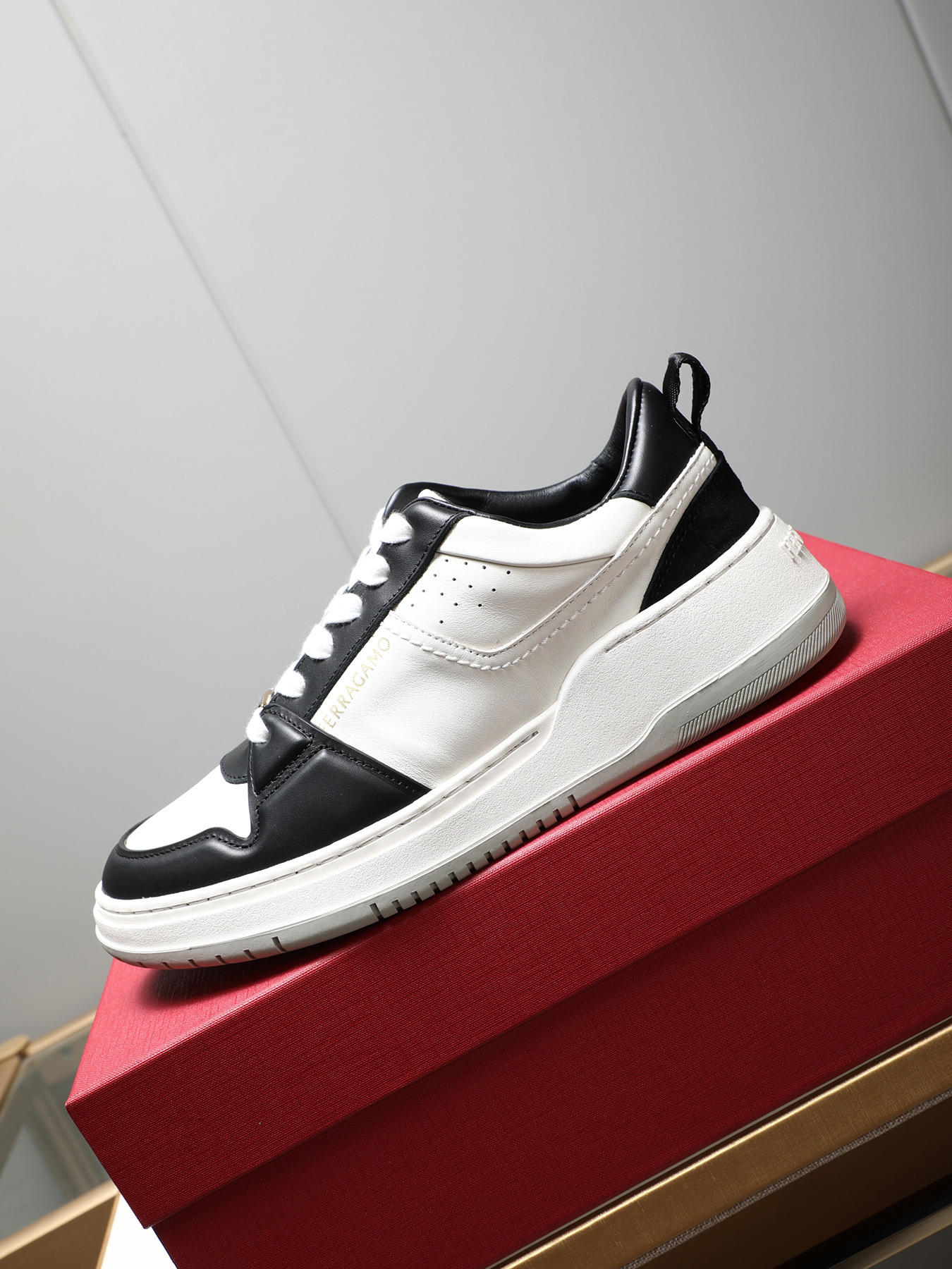 Ferragamo Men's Leather Low-Top Casual Sneakers, Thick Sole, Modern Style 7 i1742632466882 9381 0 5