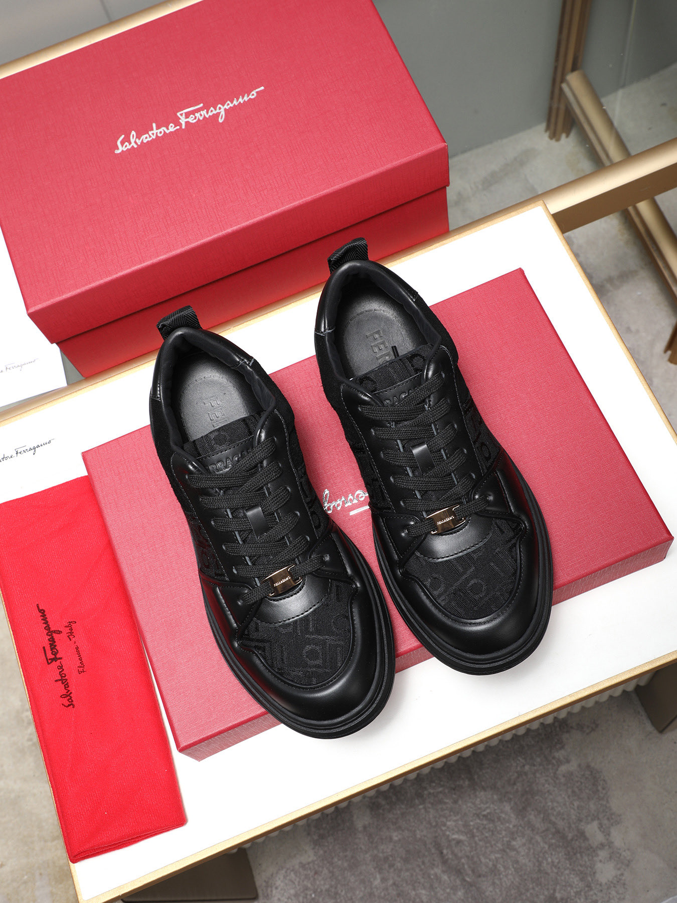 Ferragamo Men's Black Leather Low-Top Sneakers with FF Logo - Size 39-44 7 i1742632678165 2317 0 5
