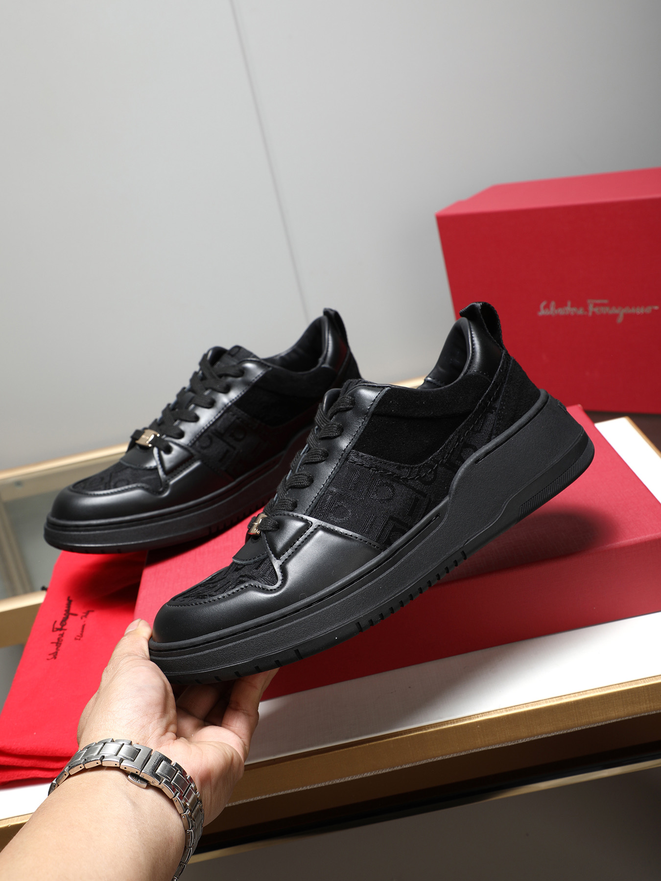 Ferragamo Men's Black Leather Low-Top Sneakers with FF Logo - Size 39-44 3 i1742632678592 2985 0 1