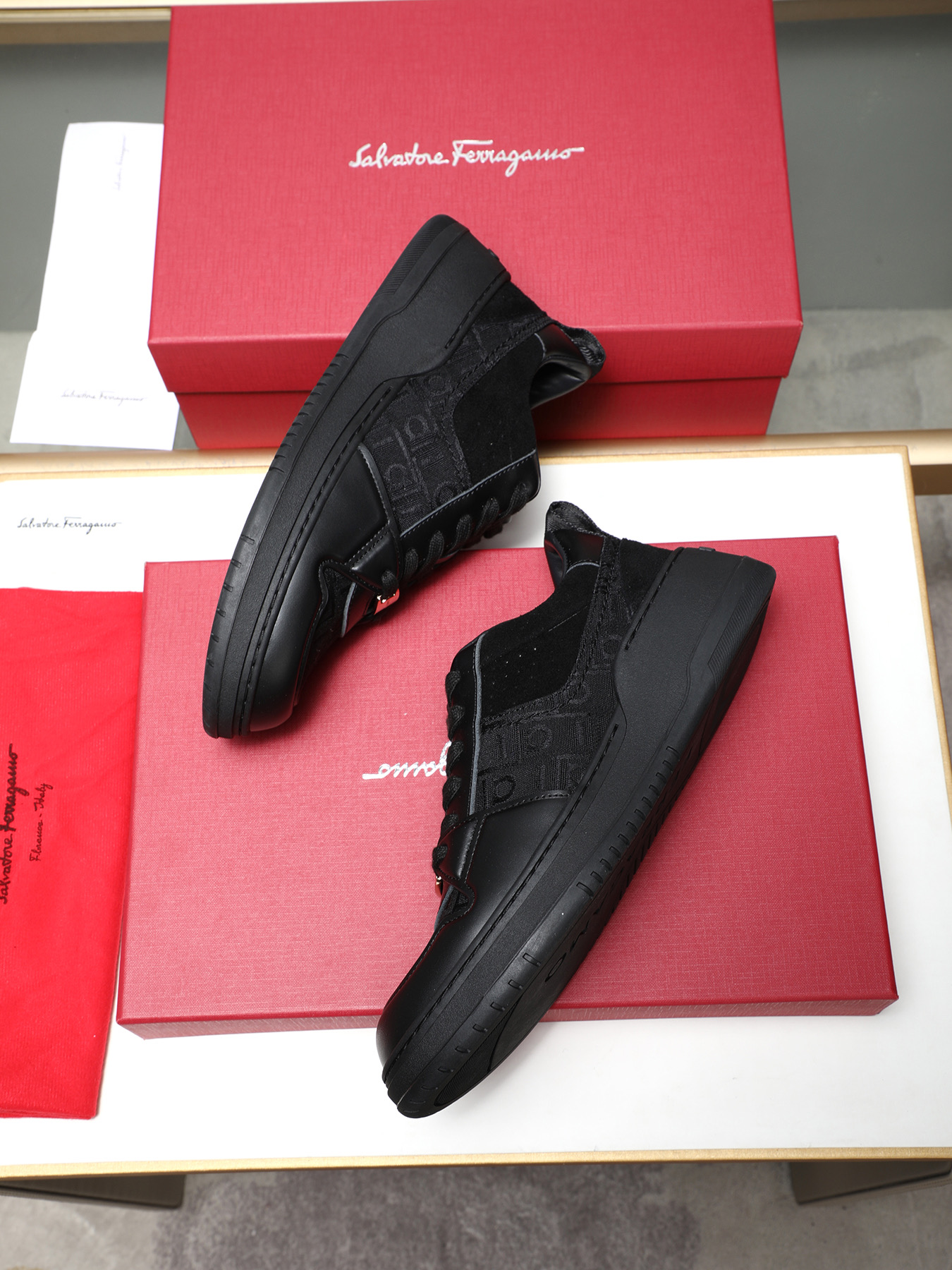 Ferragamo Men's Black Leather Low-Top Sneakers with FF Logo - Size 39-44 9 i1742632678592 8289 0 7