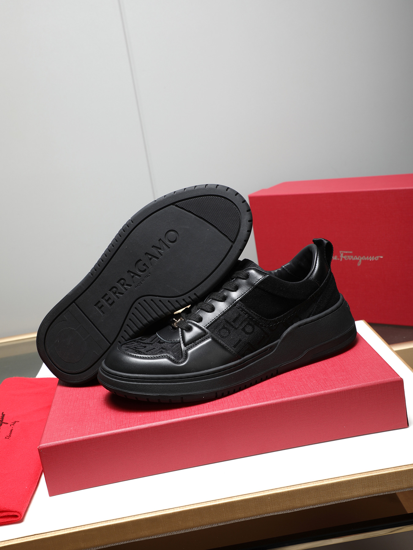 Ferragamo Men's Black Leather Low-Top Sneakers with FF Logo - Size 39-44 4 i1742632678594 2688 0 2