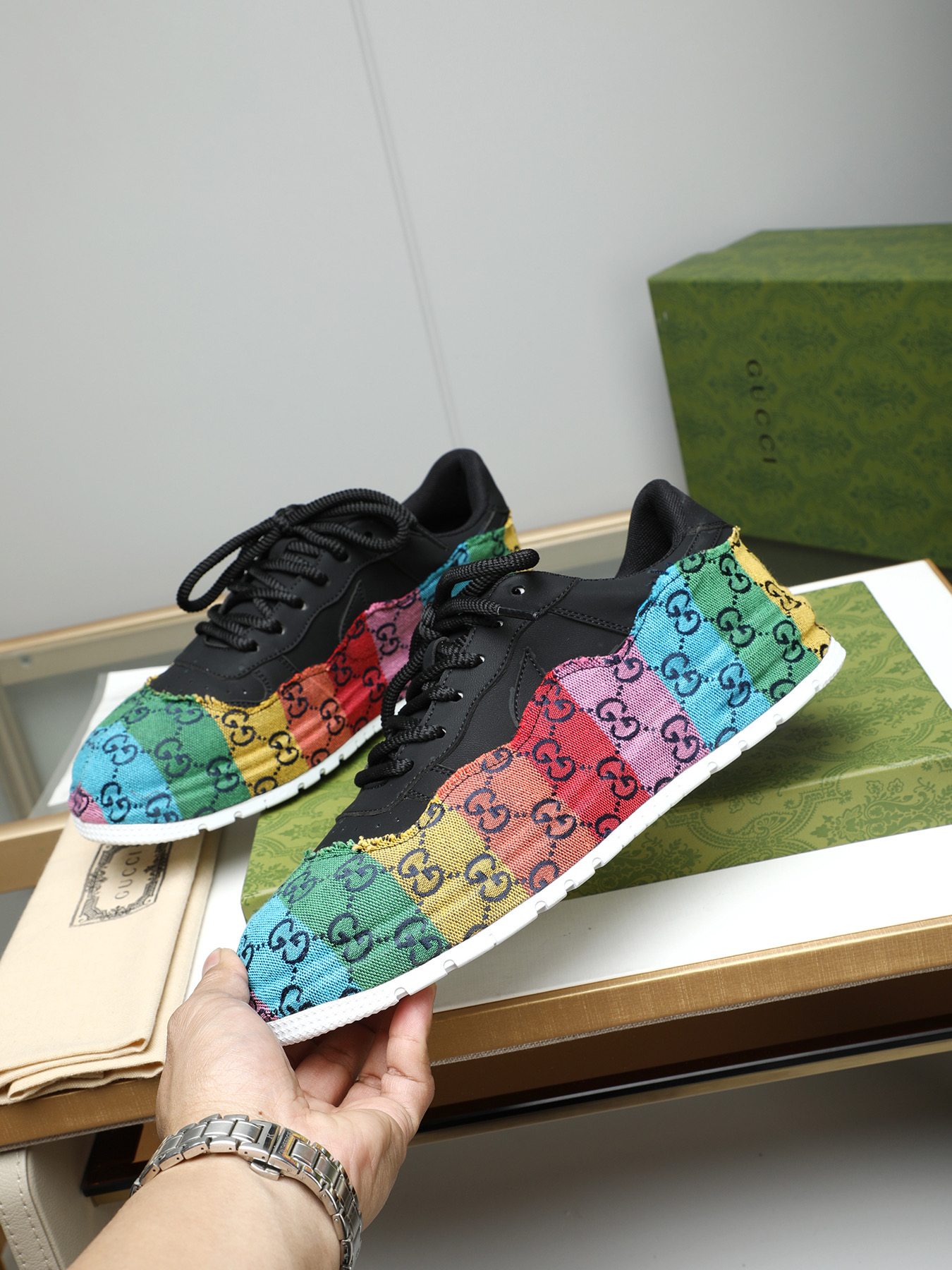 Gucci Rainbow Monogram Sneakers - Leather Upper, Comfortable Fit (Sizes 38-44) 3 i1742634135754 4285 0 1