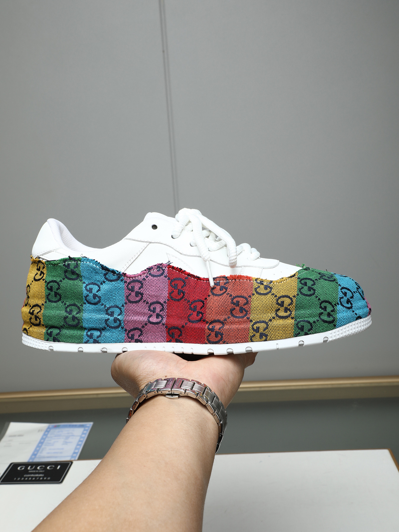 Gucci Rainbow Logo Leather Sneakers Trendy Design Size 38-44