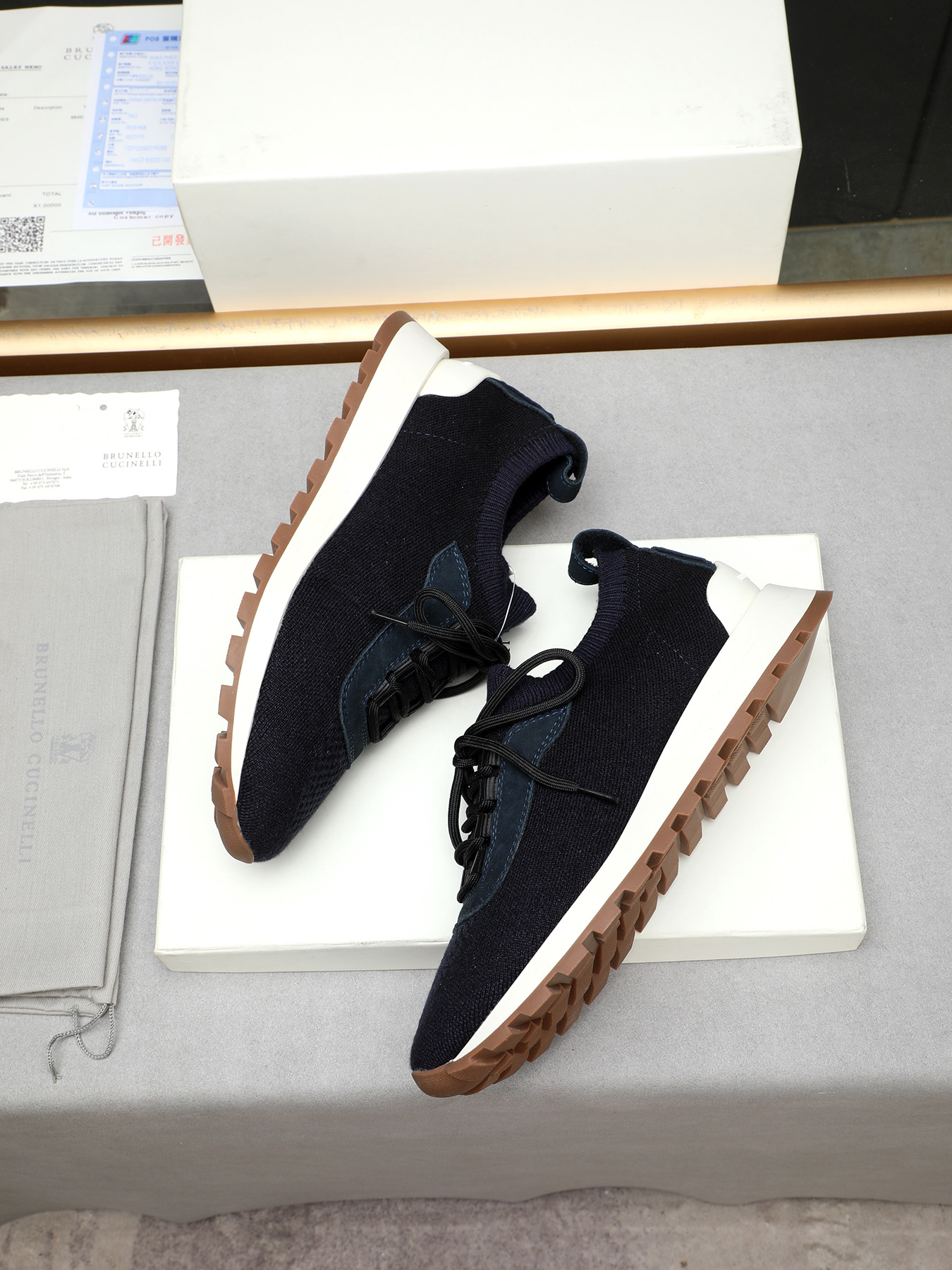 Brunello Cucinelli Men's Navy Knit Sneakers with Leather Accents, Sizes 38-44 9 i1744103119768 546 0 7